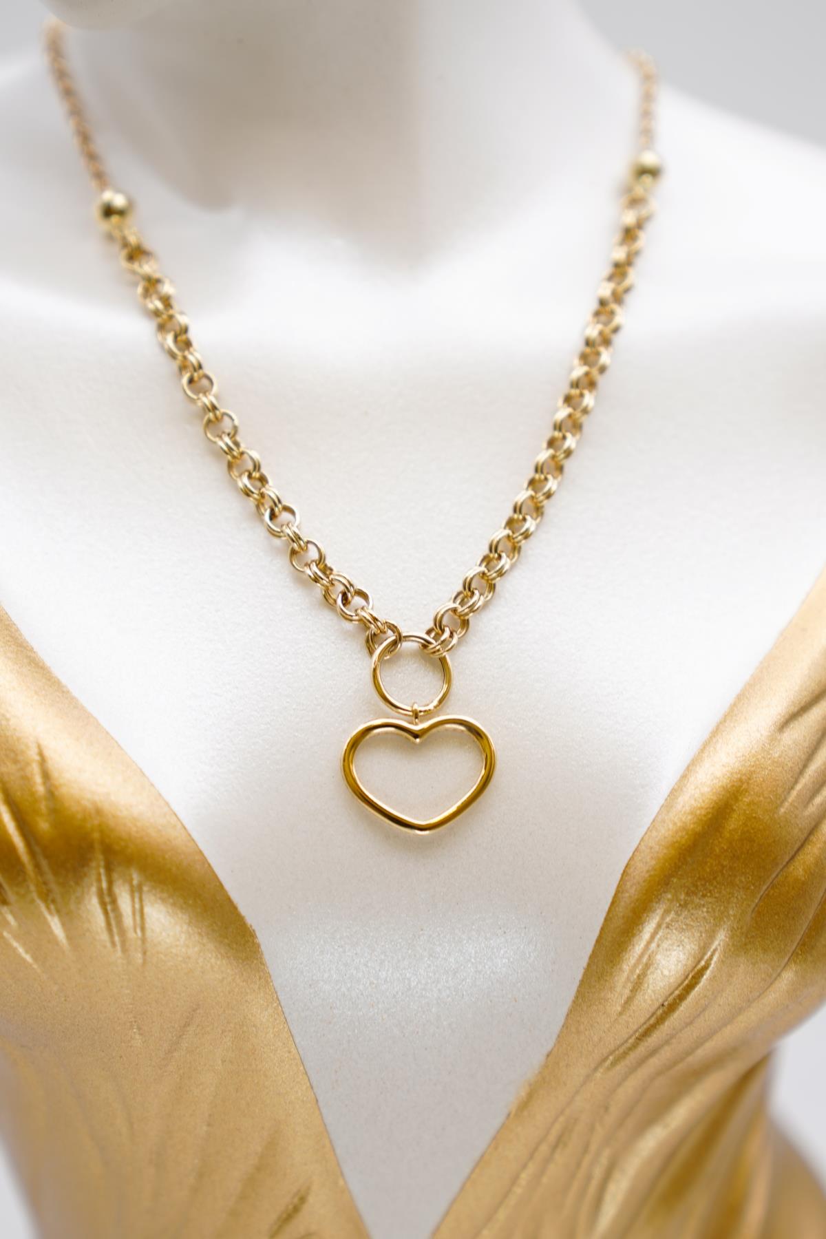 14 Ayar Altın Kalp Figürlü Zincir Kolye – Zamansız Tasarımıyla Romantik ve Modern Şıklık