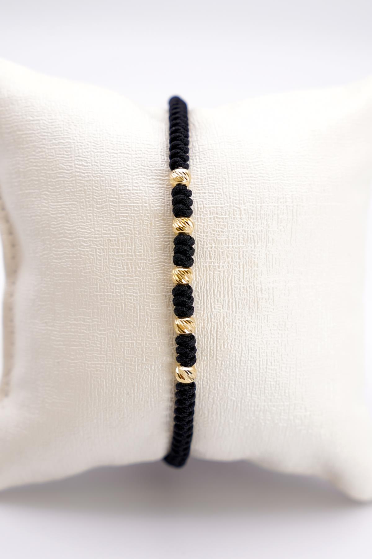 14 Ayar Dorika Toplu Siyah Ayarlanabilir İp Detaylı Kadın Altın Bileklik