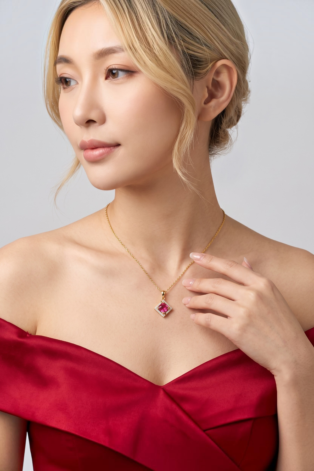 Zircon and Pink Stone Pendant 14 Carat