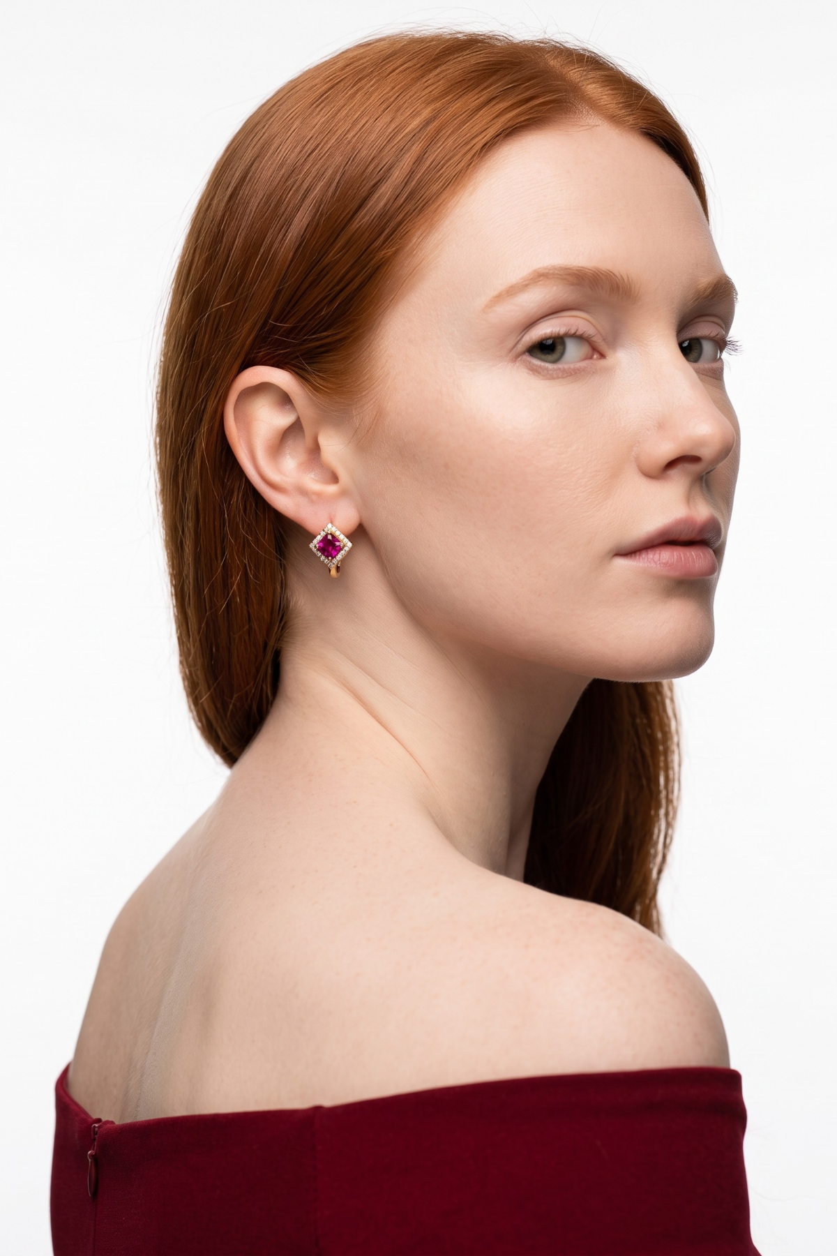 Zircon and Pink Stone Earrings 14 Carat