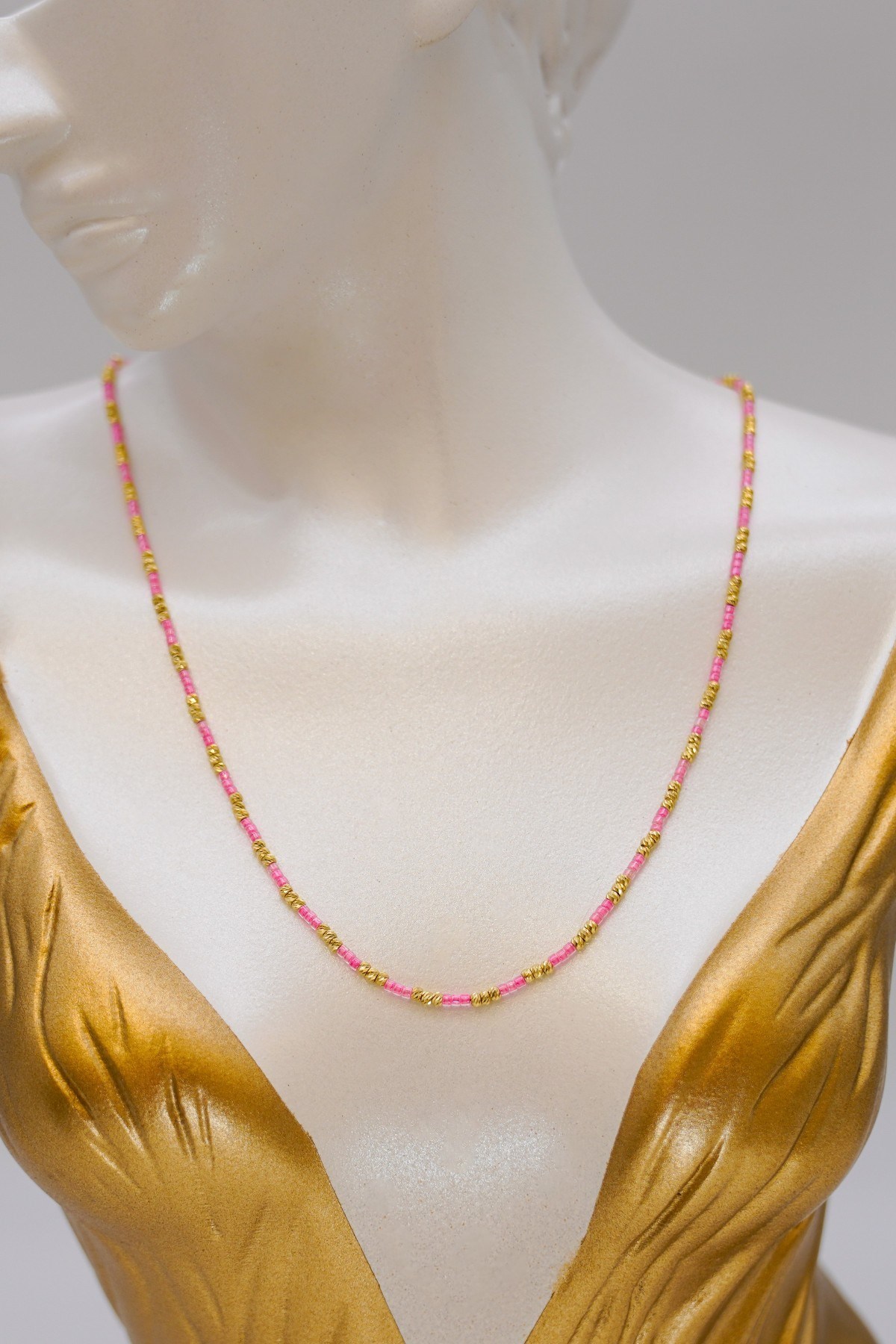 Pink Beaded Dorica Necklace 14 Carat