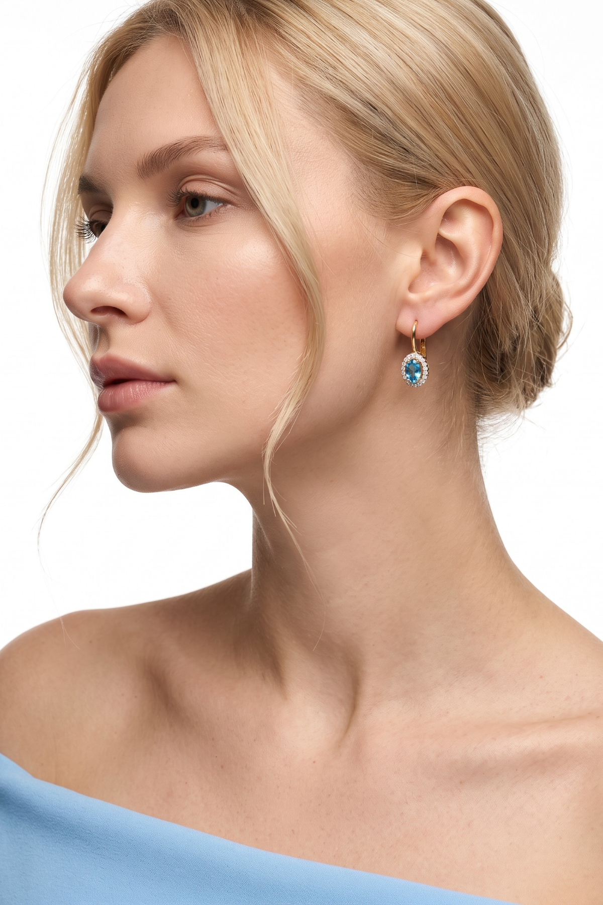 Ohrringe mit blauem Zirkonstein, 14 Karat
