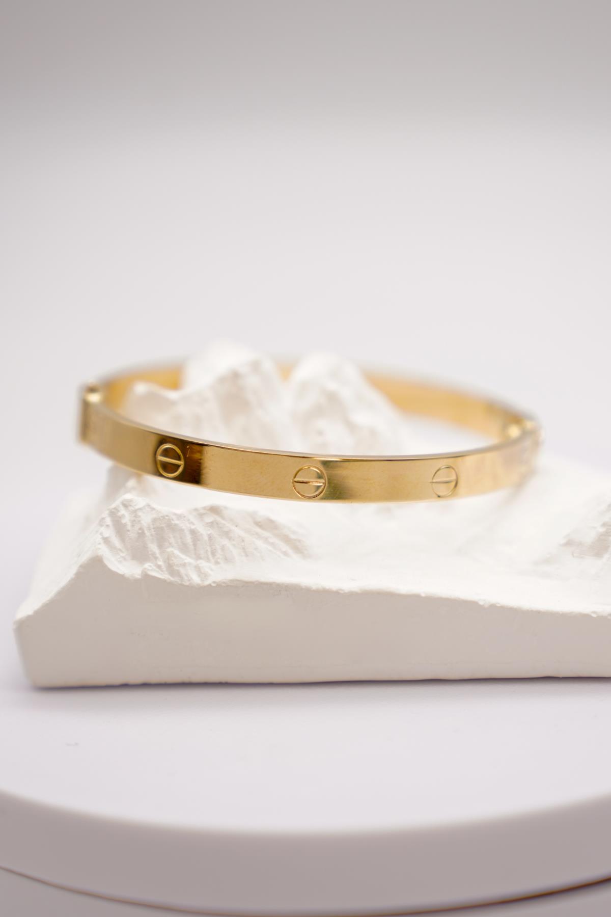 14 Ayar Sarı Altın Vidalı Motifli Klasik Tasarım Bilezik – Zarif ve Şık Model