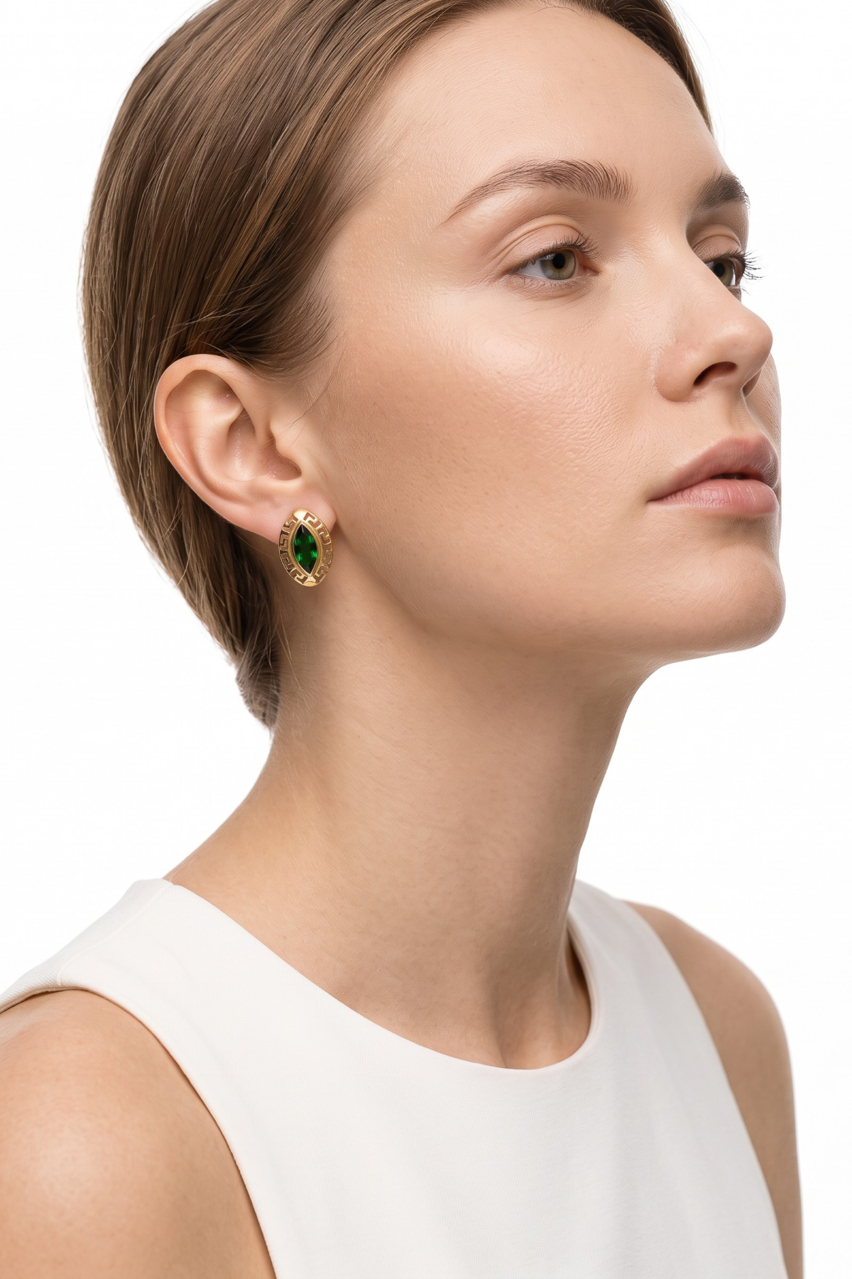 Marquise Cut Green Stone Earrings 14 Carat