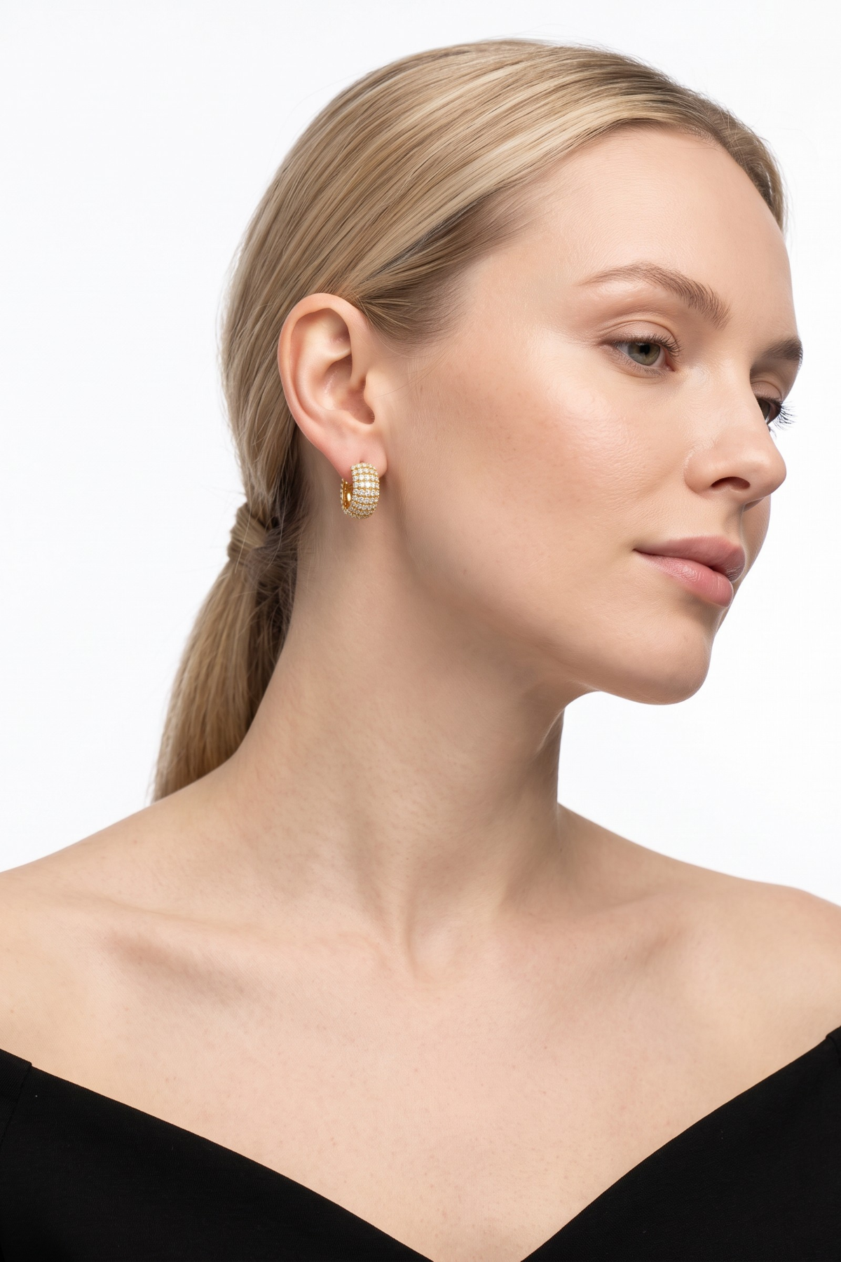 Zircon Stone Hoop Earring 14 Carat