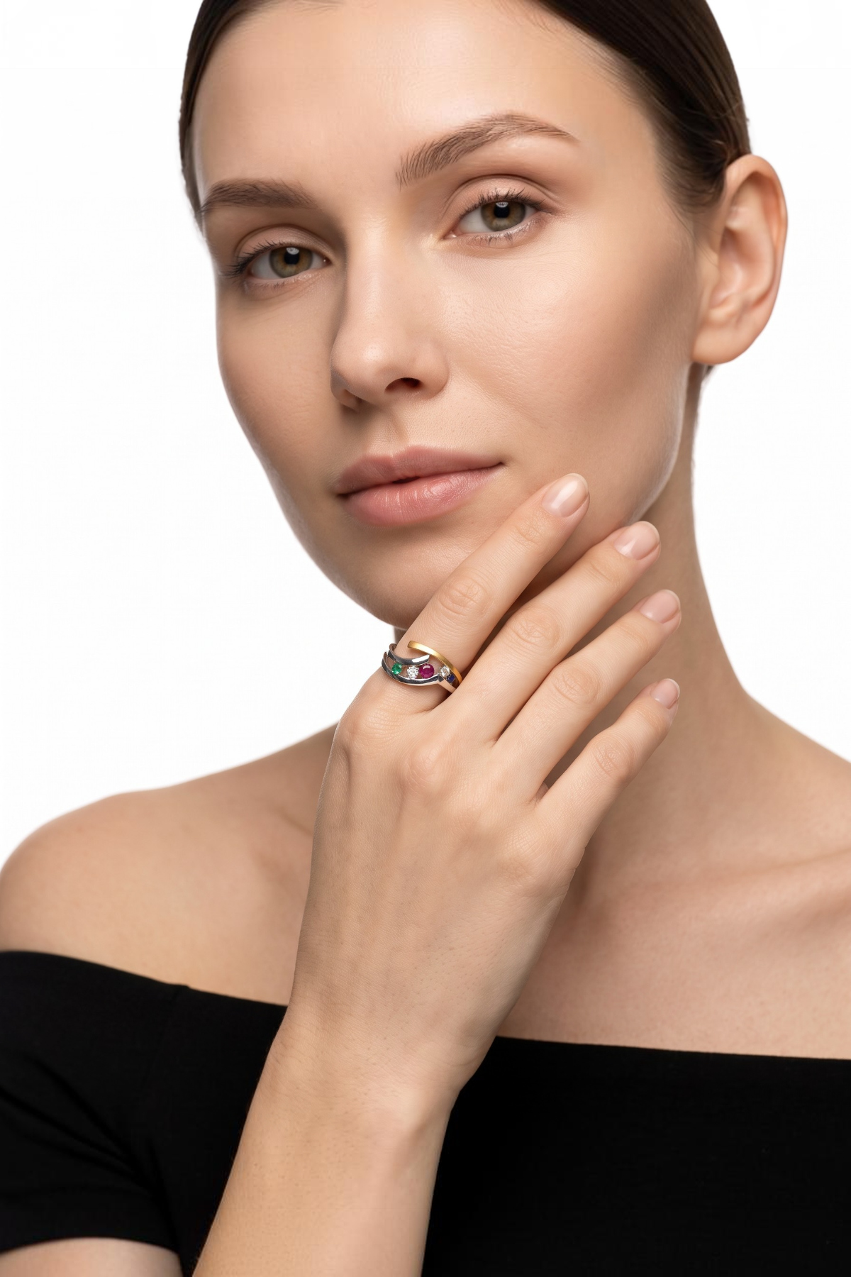 Emerald Ruby Sapphire Stone Diamond Ring 14 Carat