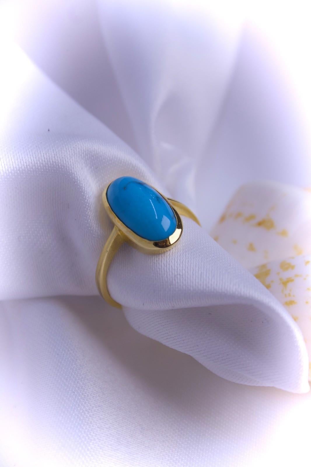 Genuine Turquoise Stone Ring 14 Carat