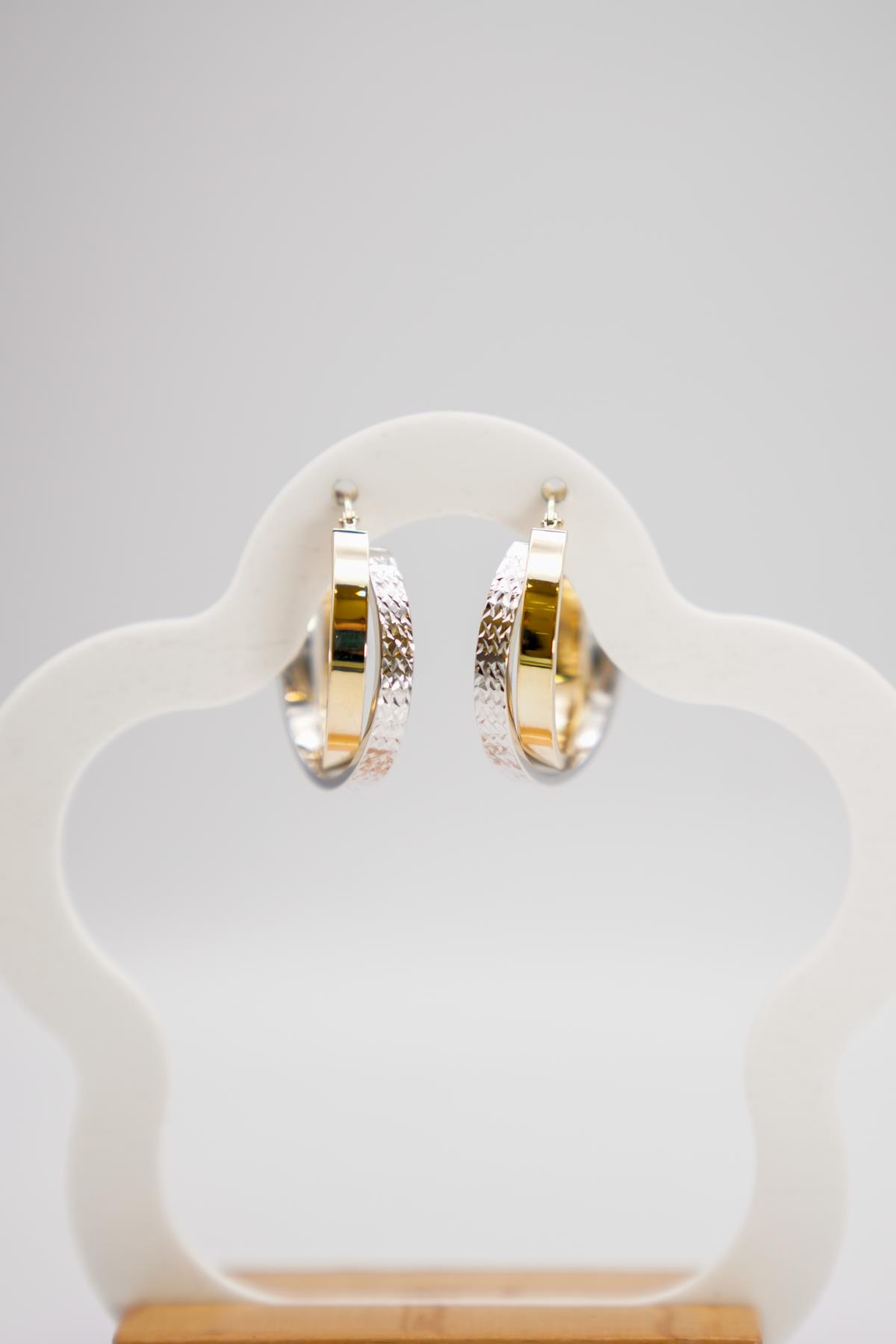 İki Renkli Kavisli Fantasy Model Halka Küpe 14 Ayar Altın