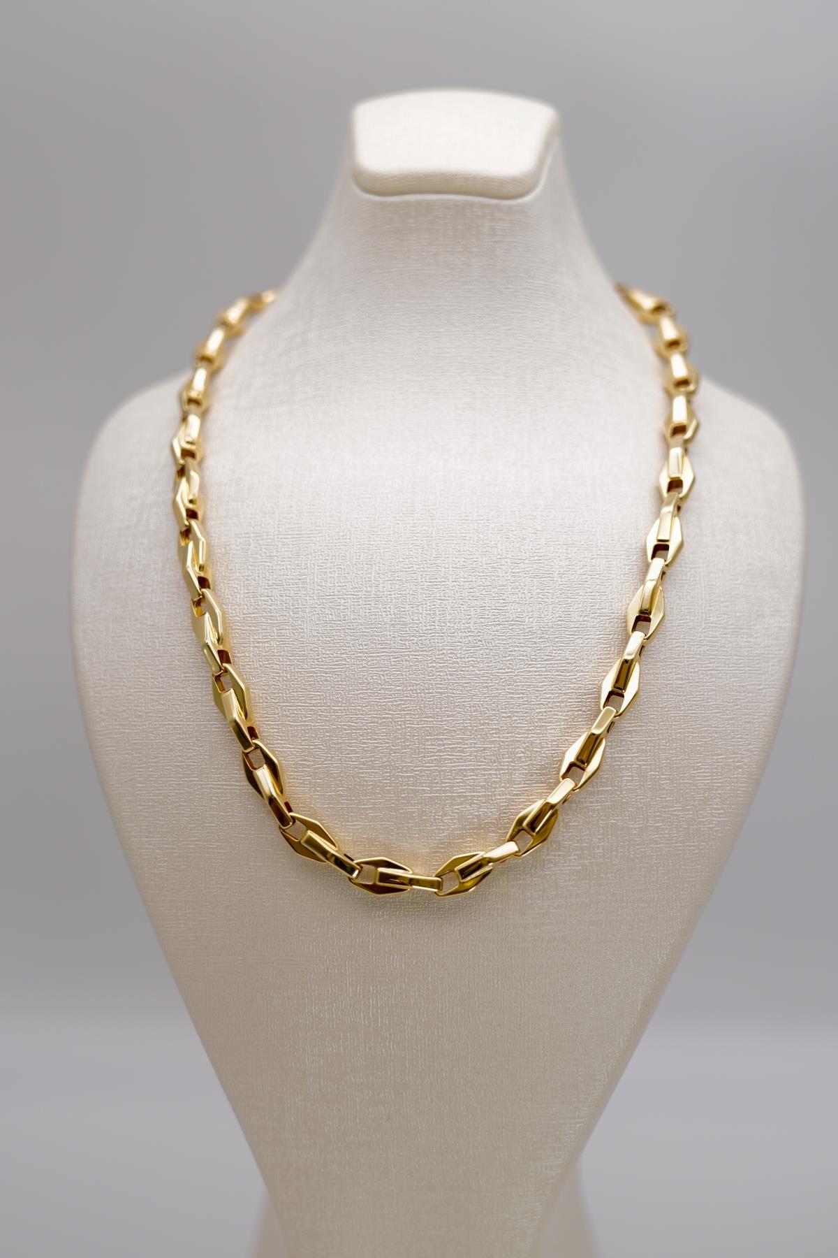 Kalın Formlu İtalyan Altın Zincir Kolye 14 Ayar Özel Kesim Yüzeyli Modern Erkek Takı