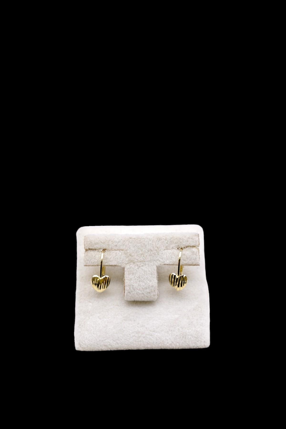 Kalp Figürlü Kalemli Küpe 14 Ayar