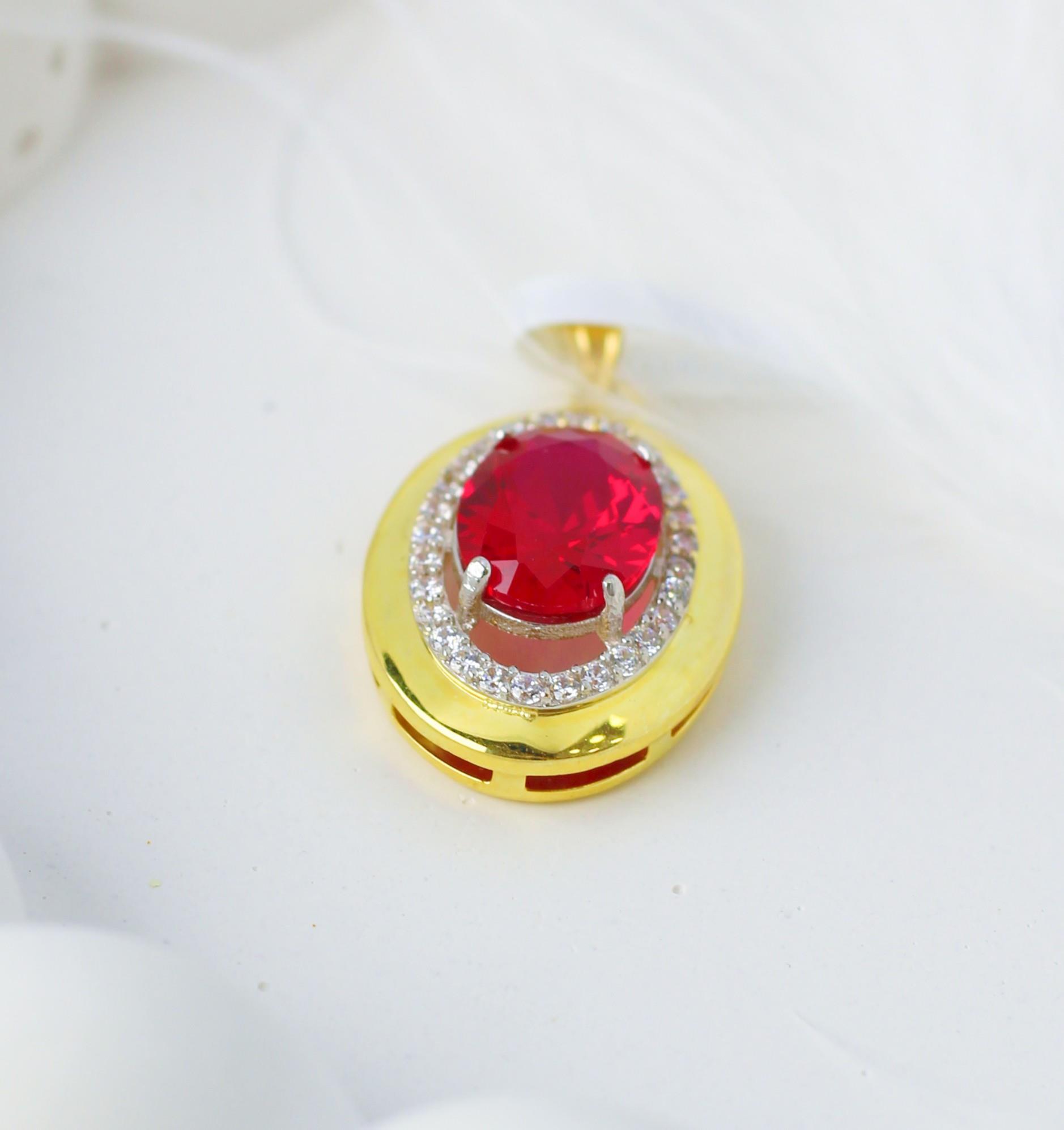 Red and White Zircon Stone Pendant 14 Carat