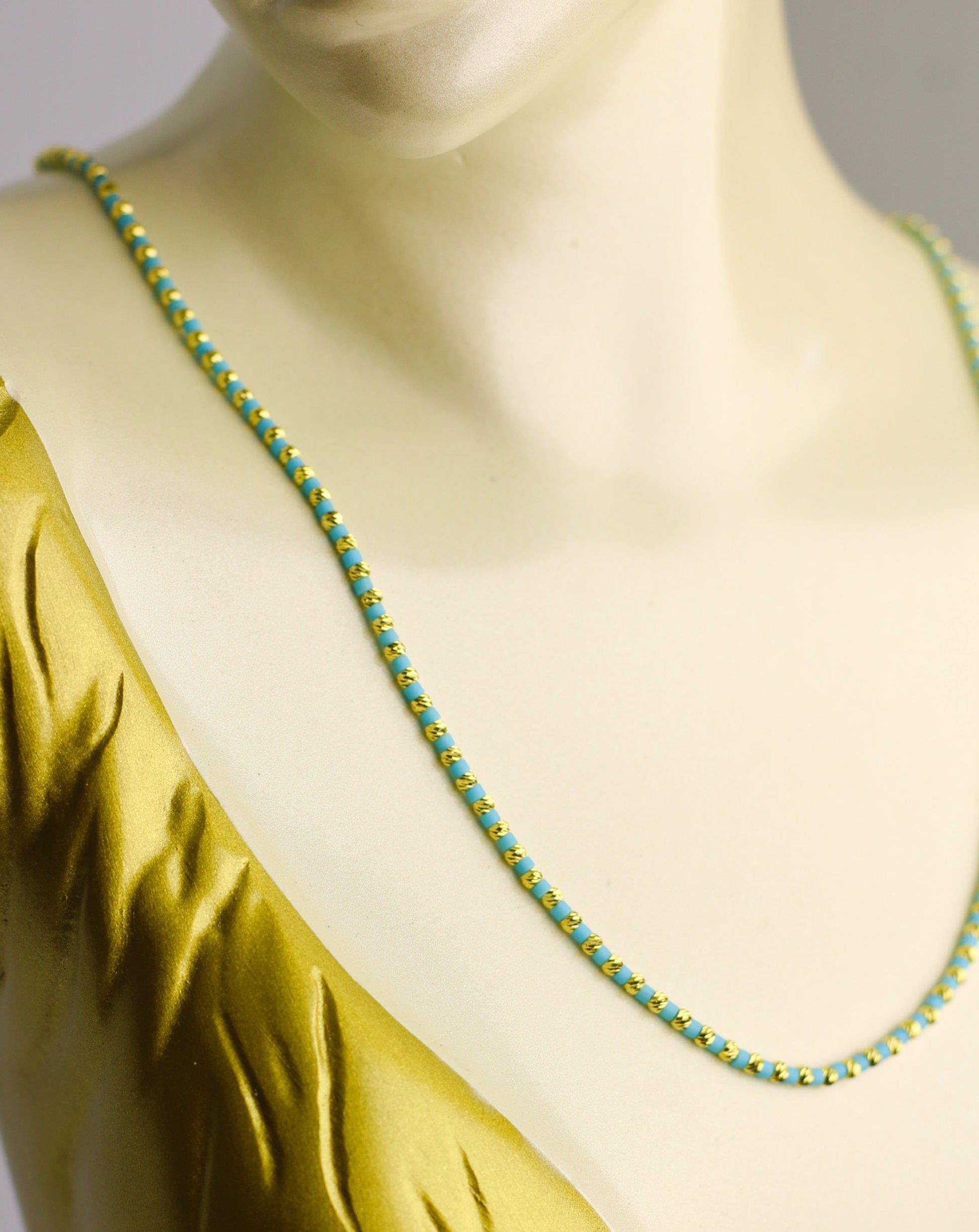 Dorica-Halskette mit blauen Perlen, 14 Karat