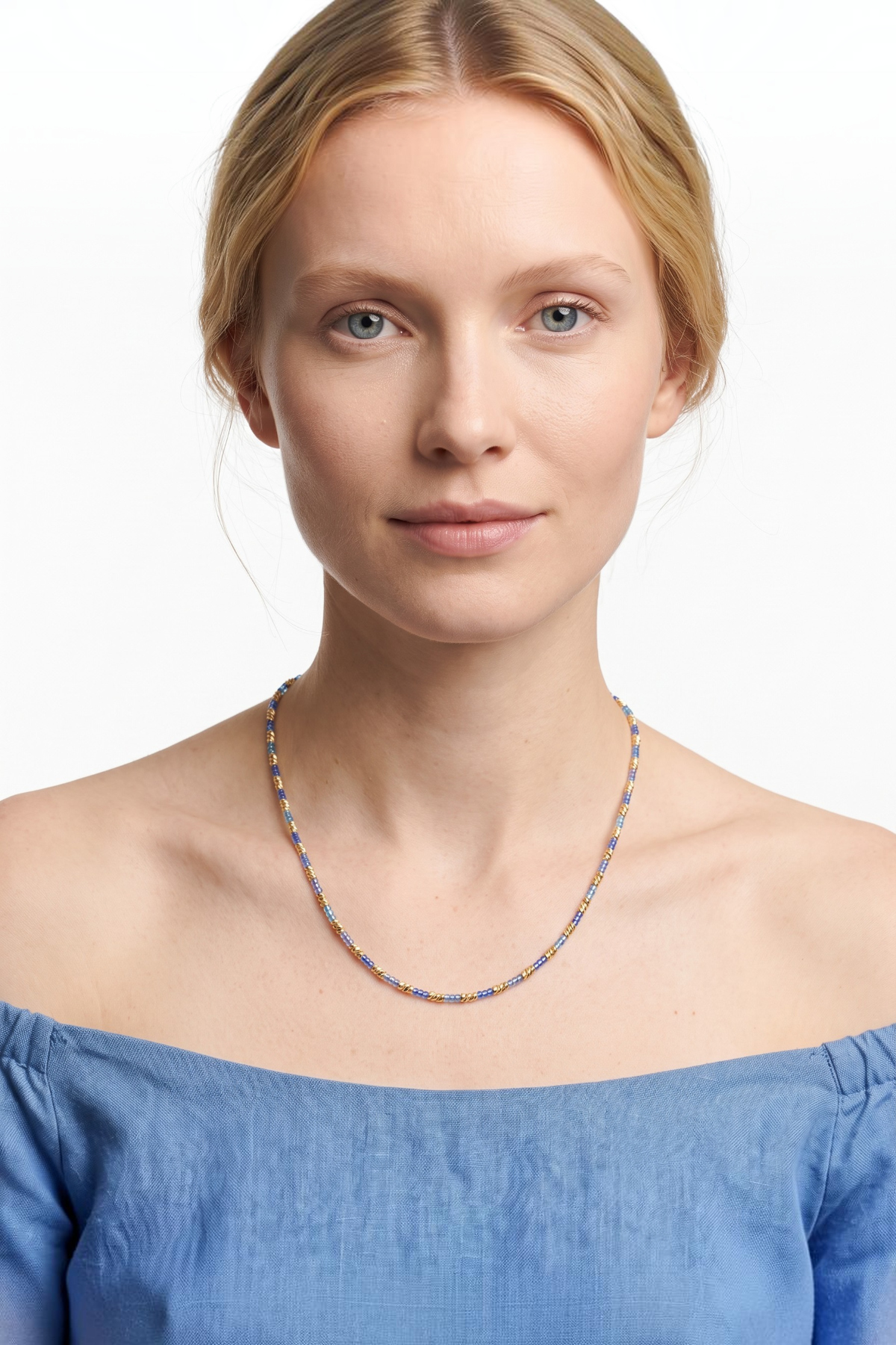 Blue Beaded Dorica Necklace 14 Carat