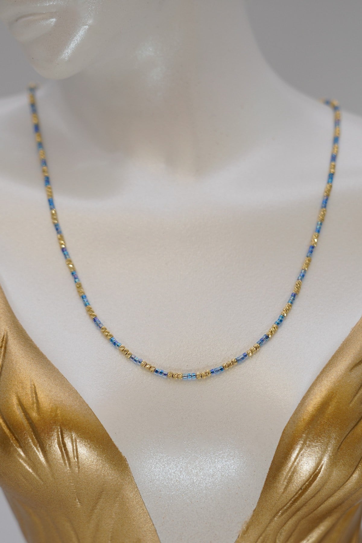 Blue Beaded Dorica Necklace 14 Carat