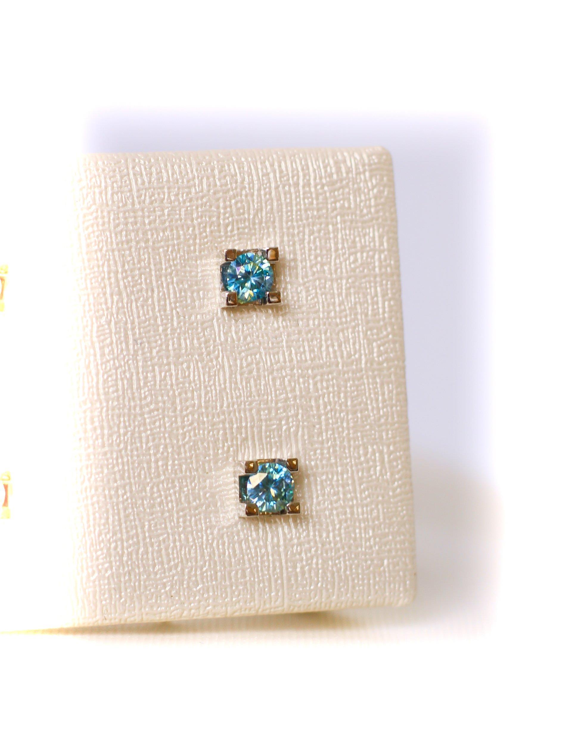 Blue Moissanite Stone Diamond Earrings 14 Carat