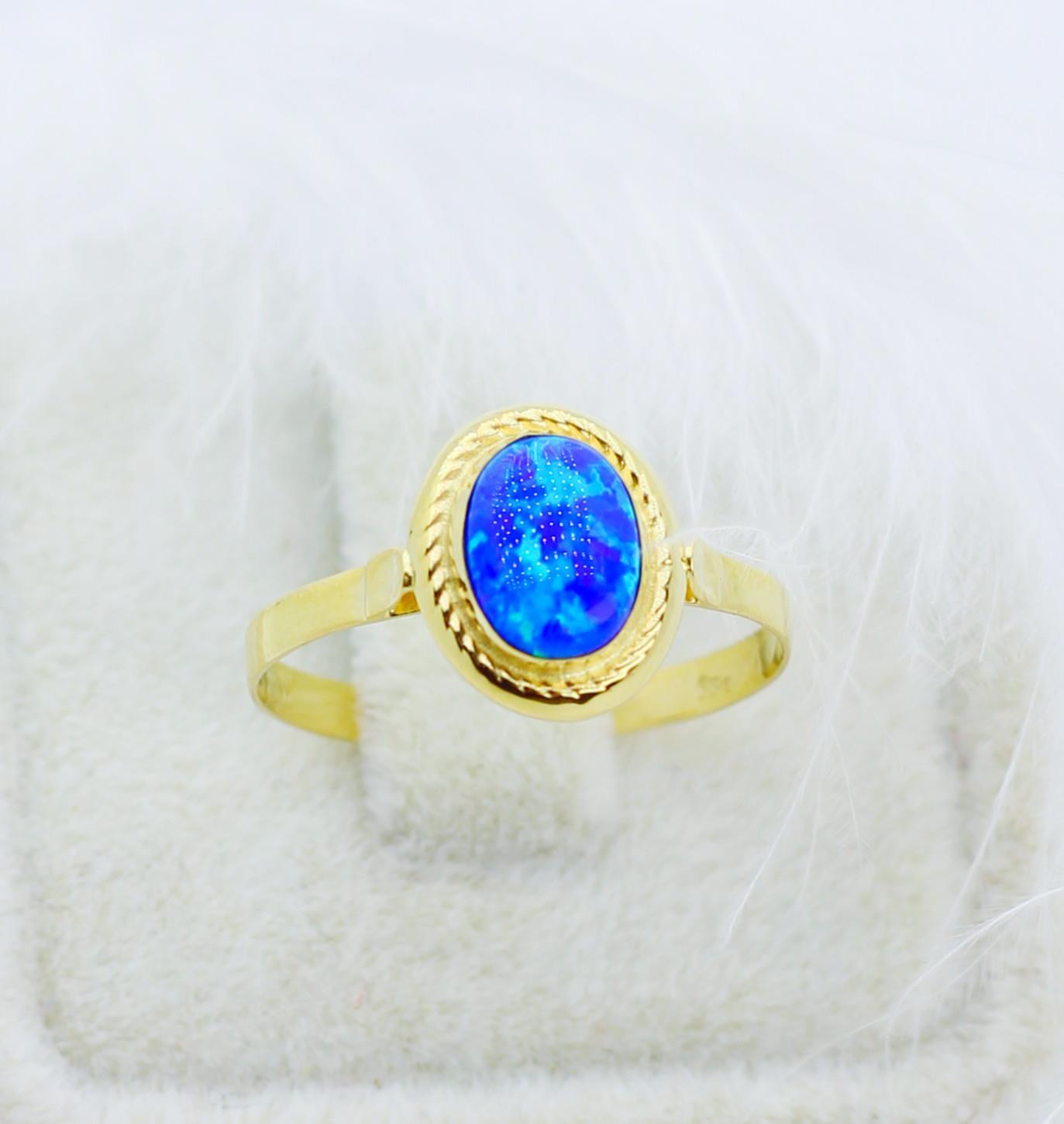 Blue Opal Stone Ring 14 Carat