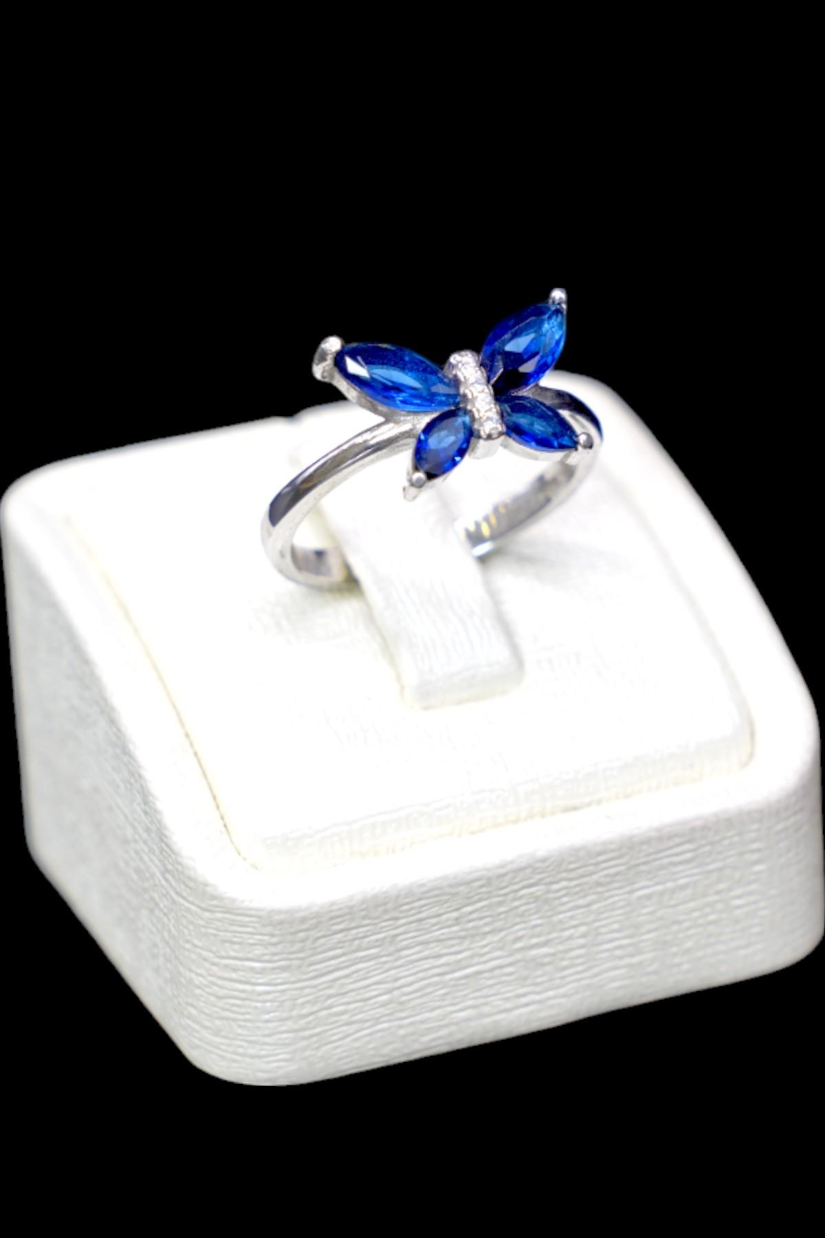 Mavi Zirkon Taşlı Gümüş Yüzük 925 Ayar