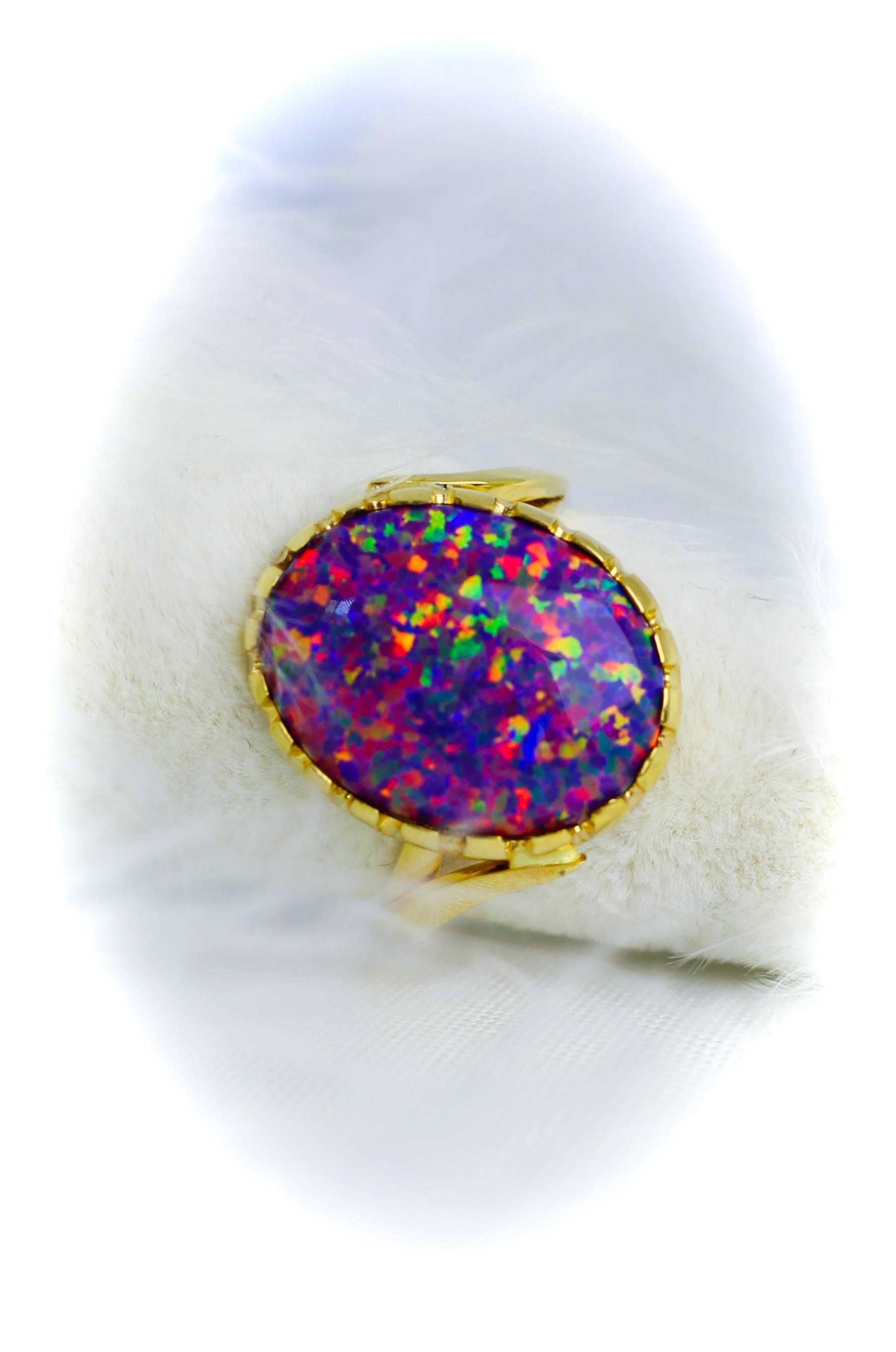 Purple Colored Opal Ring 14 Carat