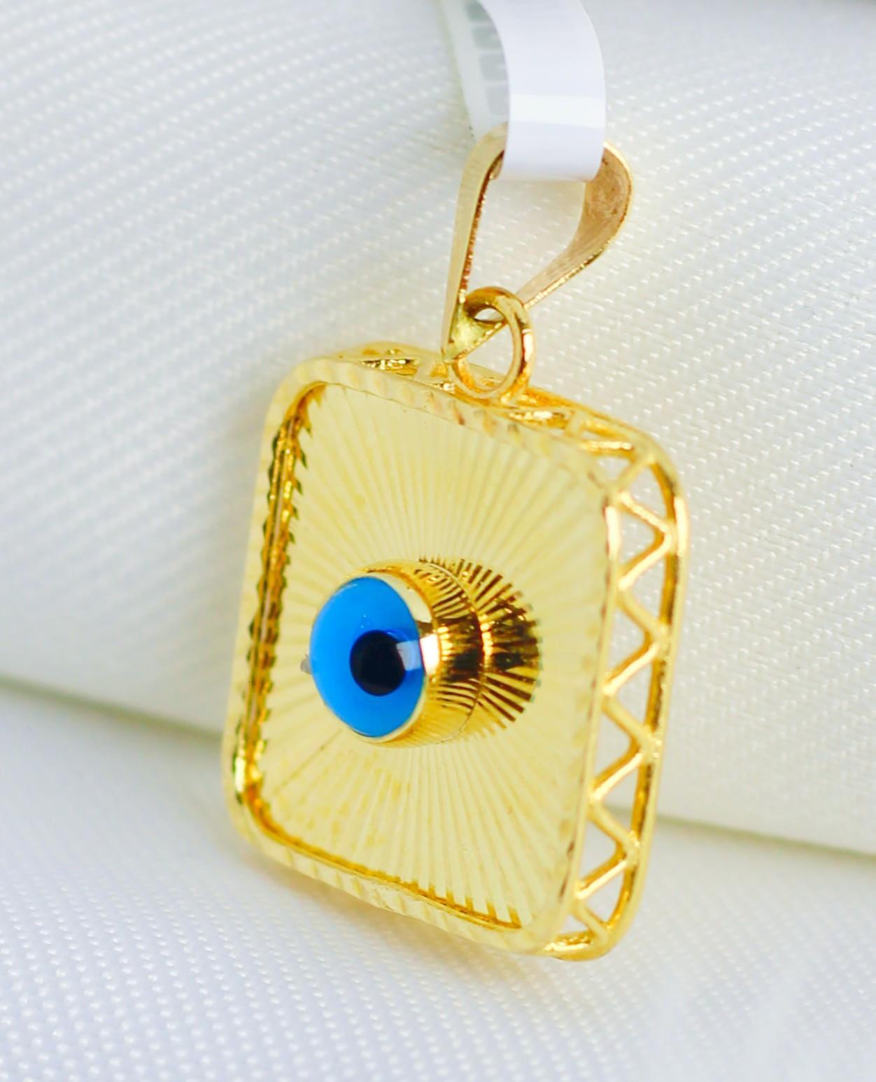 Helle Anhänger-Halskette mit Evil-Eye-Perle, 14 Karat