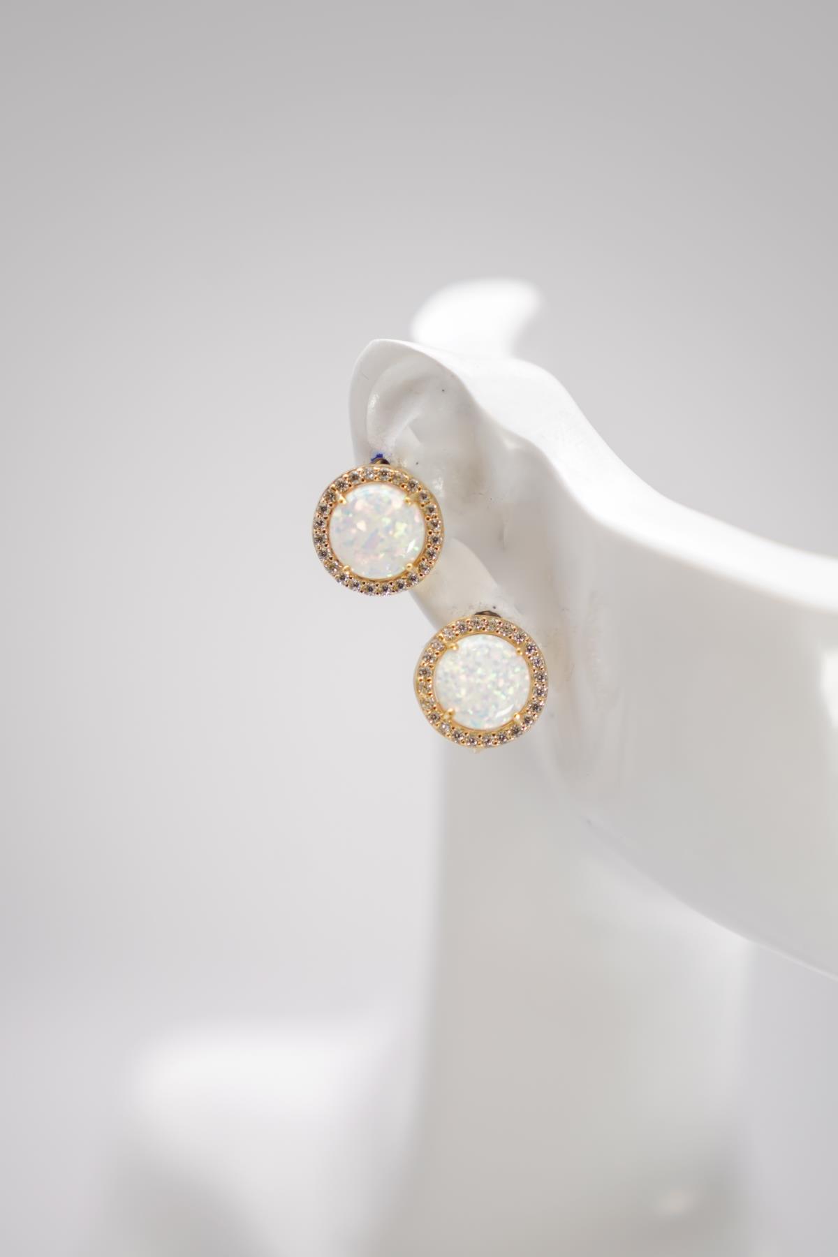 Opal Taşlı Yuvarlak Formlu 14 Ayar Altın Küpe | Işıltılı ve Zarif Stil