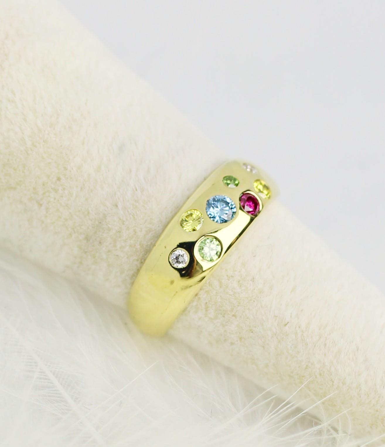 Colored Stone Diamond Ring 14 Carat
