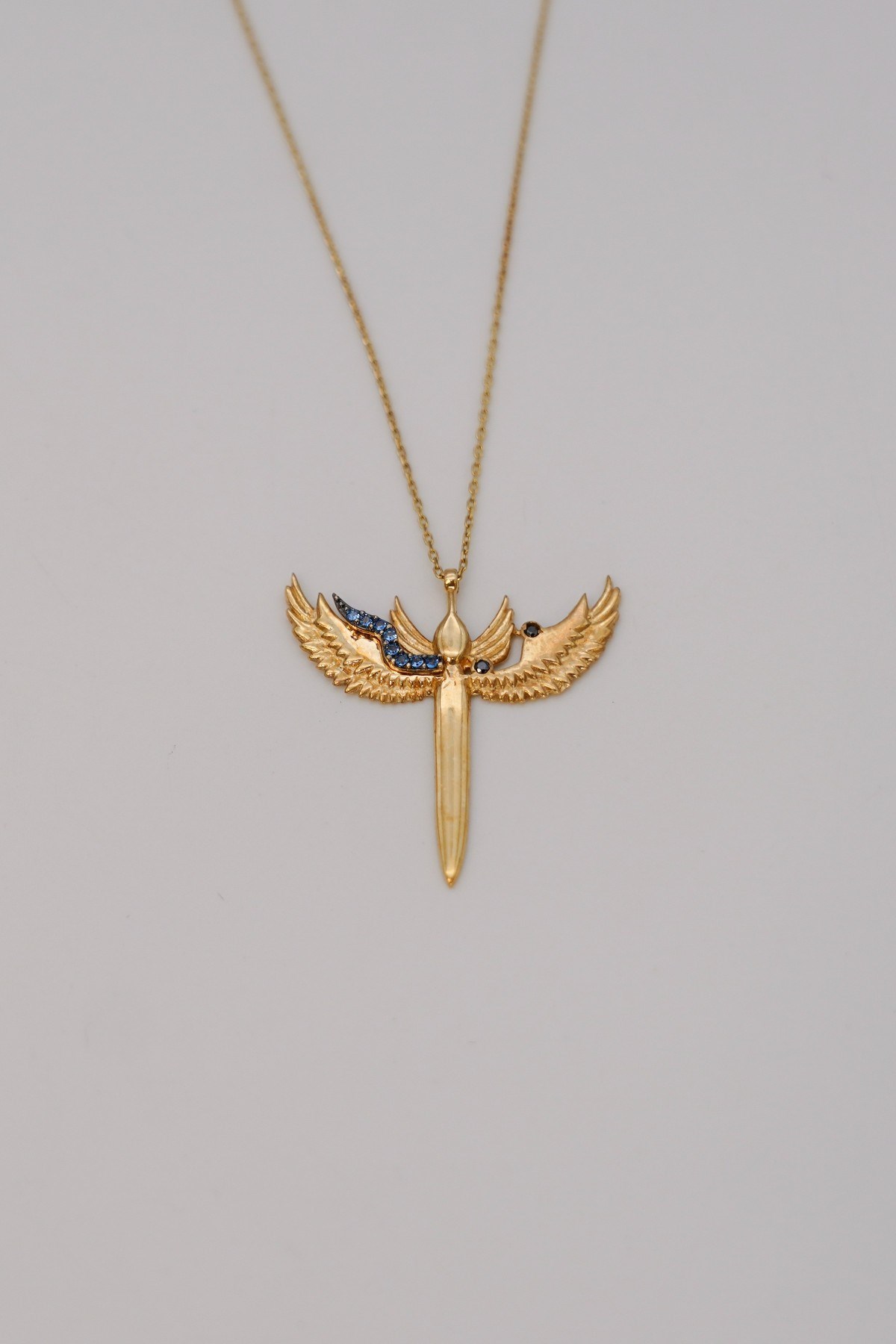 Angel Winged Sword Necklace 14 Carat