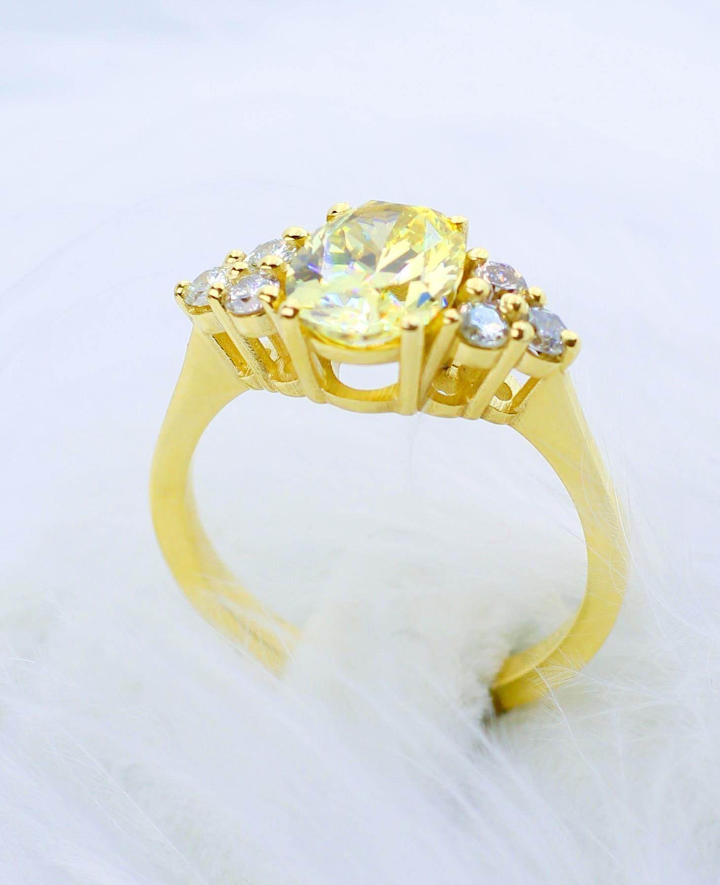 Citrine Stone Diamond Ring 14 Carat