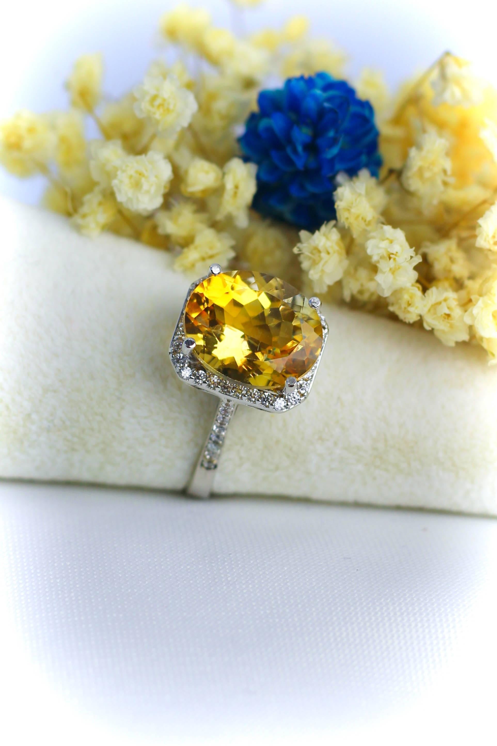 Citrine Stone Zircon Ring 14 Carat