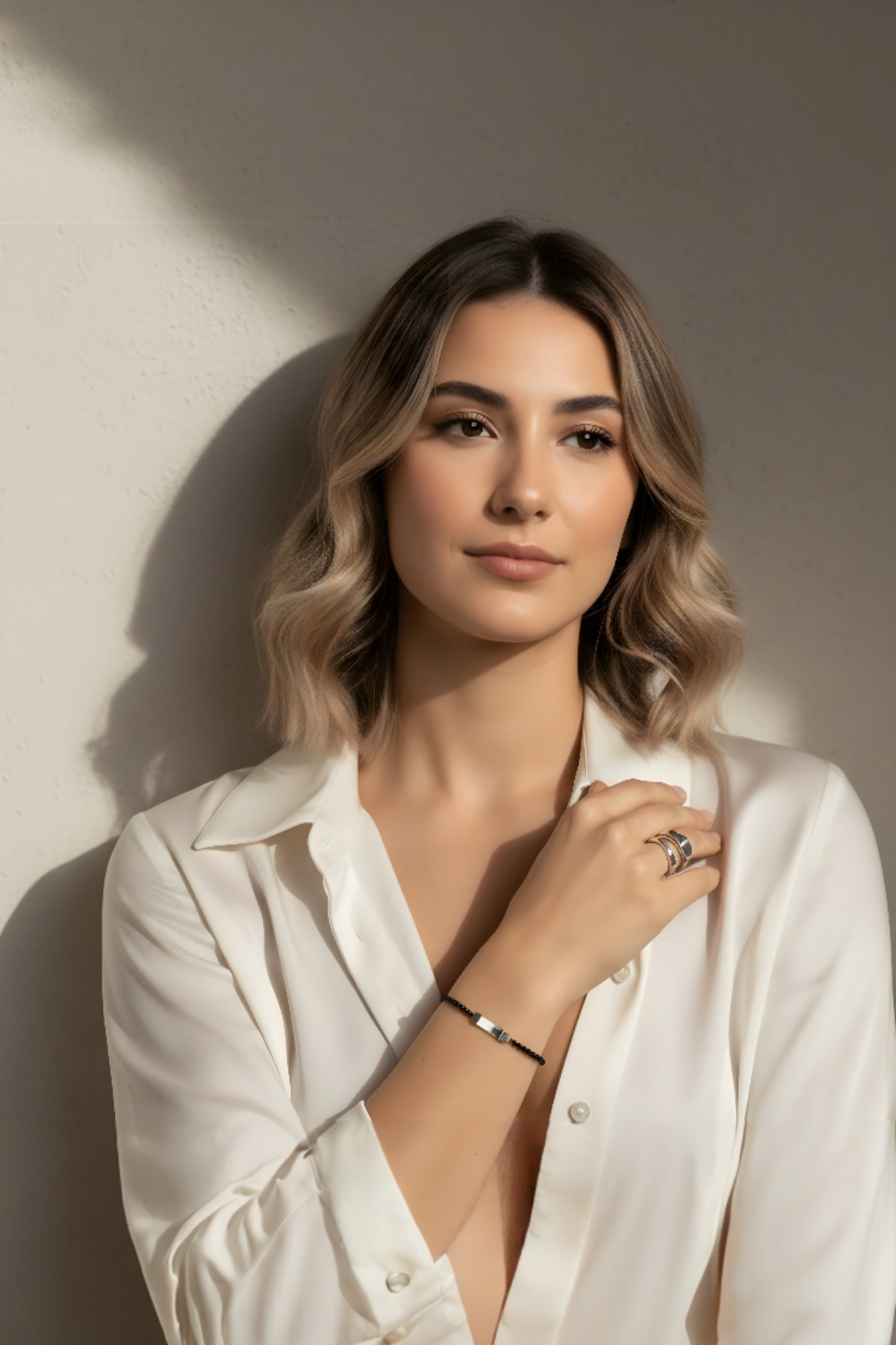 Siyah ve Beyaz Taşlı 14 Ayar Altın Bileklik – Şık ve Minimal Tasarım, Işıltılı Stil