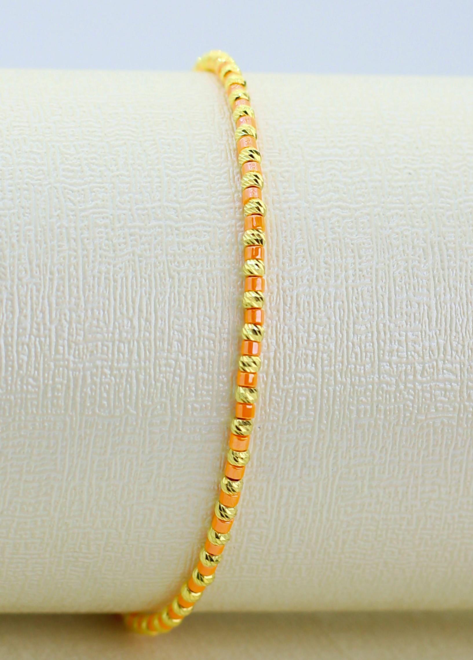 Orangefarbenes Dorica-Perlenarmband, 14 Karat