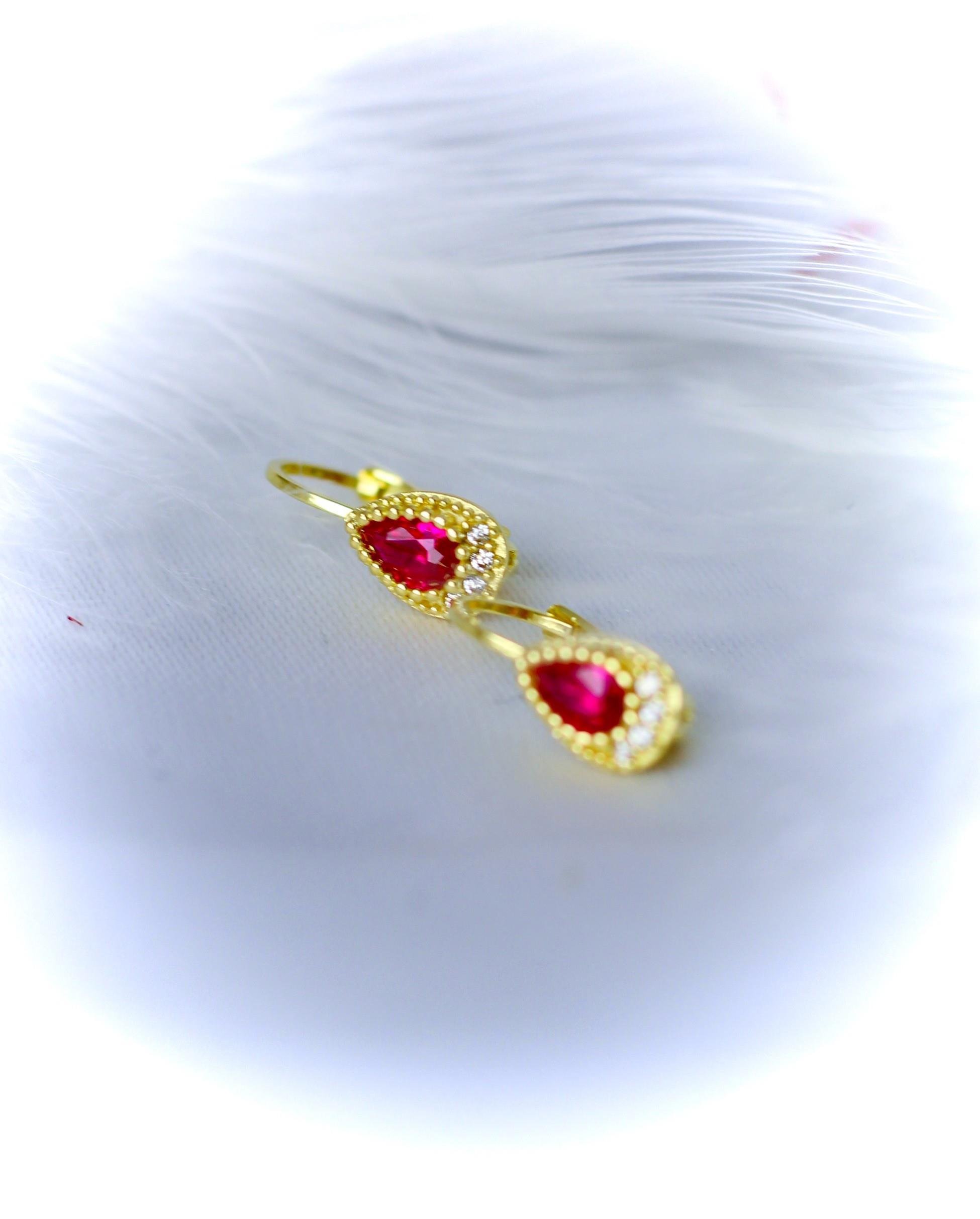 Ruby Stone Drop Earrings 14 Carat