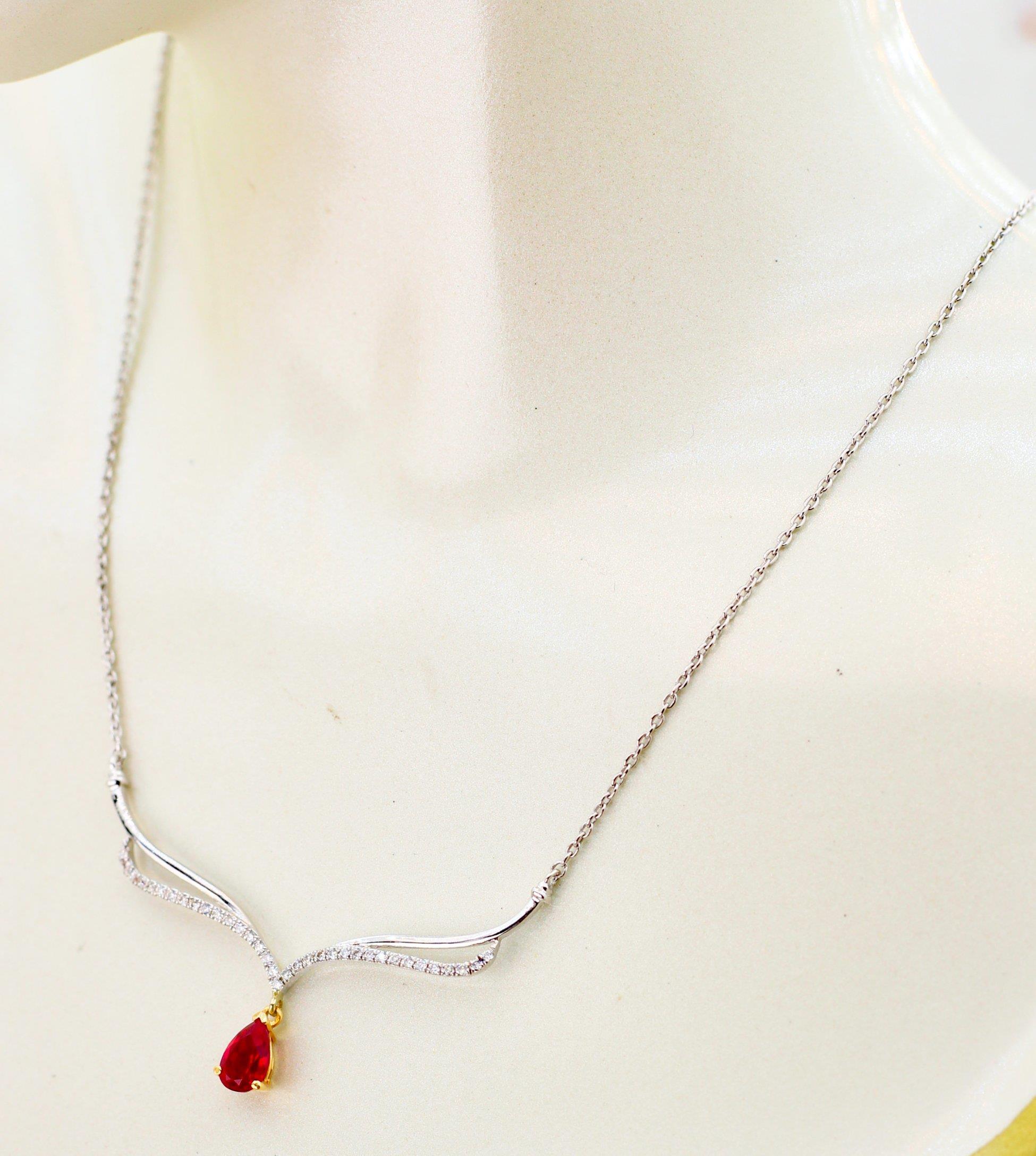 Fantasy Diamond Necklace with Ruby Stone 18 Carat