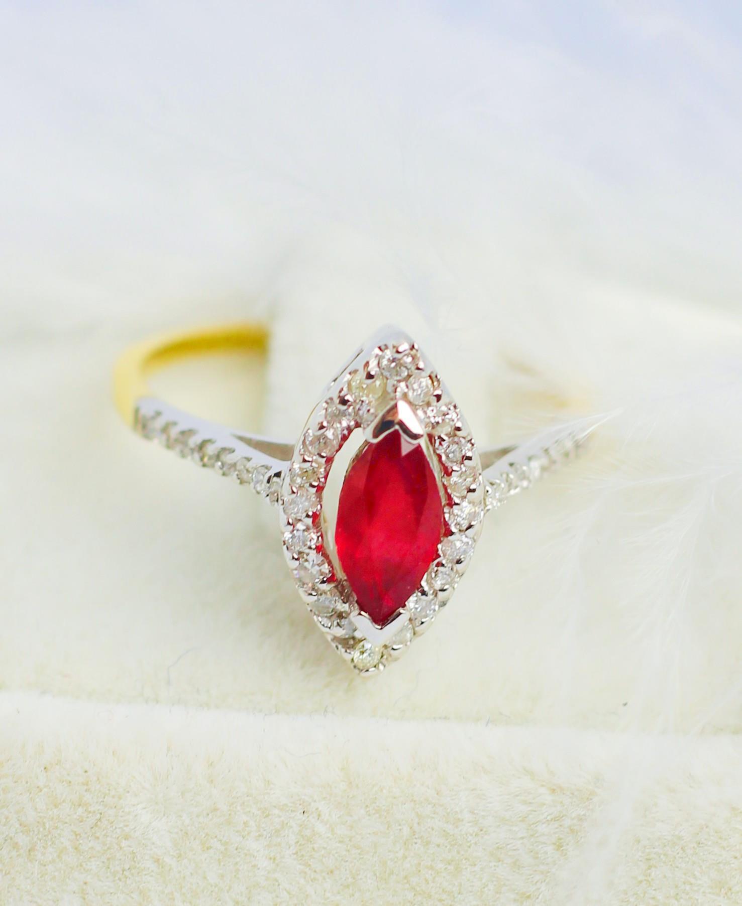 Ruby Stone Diamond Ring 14 Carat