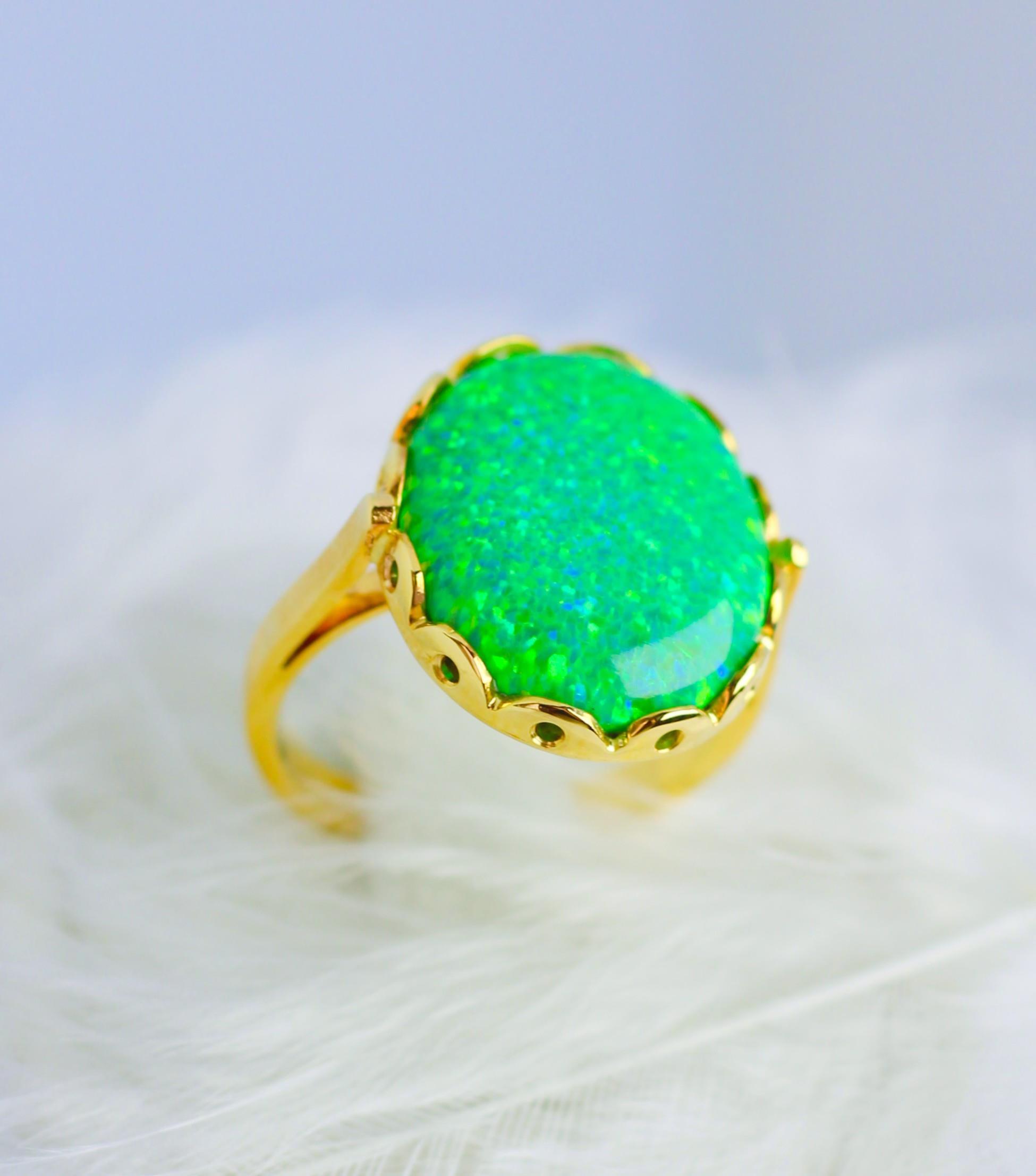 Green Opal Stone Ring 14 Carat
