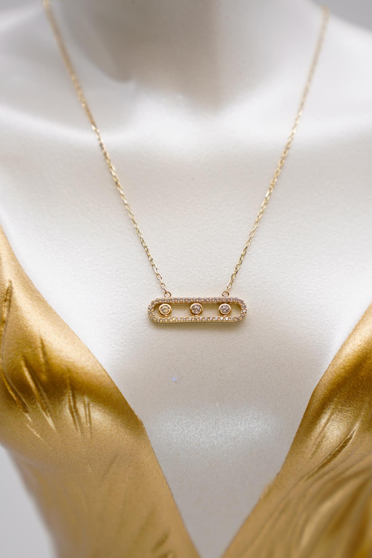 Zirkon Taşlı 14 Ayar Altın Kolye – Minimal Dikdörtgen Uçlu, Işıltılı ve Modern Tasarım
