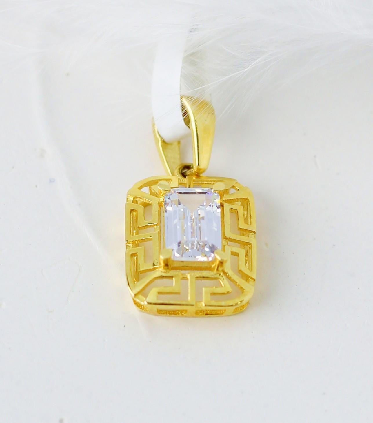 Baguette Cut Pendant with Zircon Stone 14 Carat