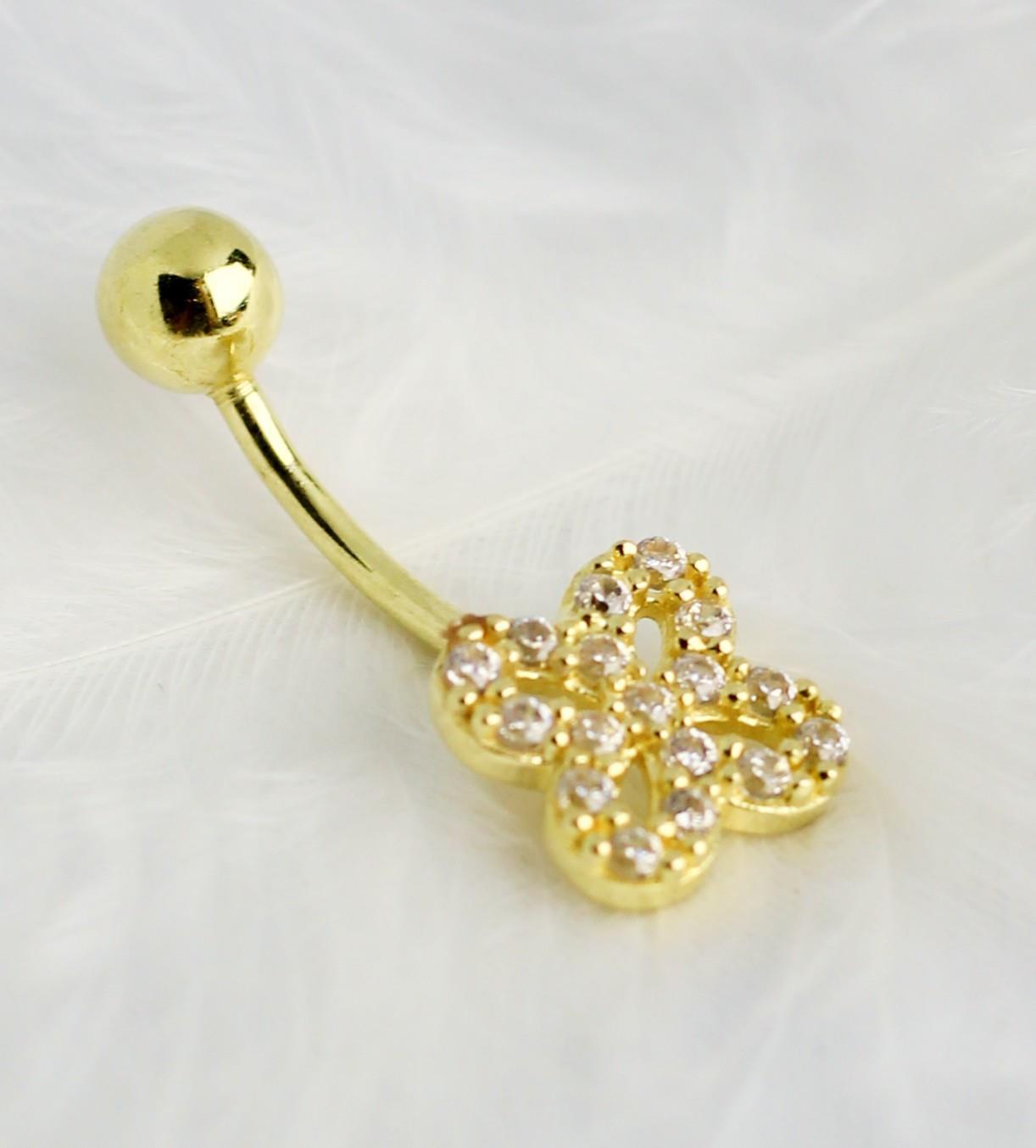Zircon Stone Flower Pattern Piercing 14 Carat
