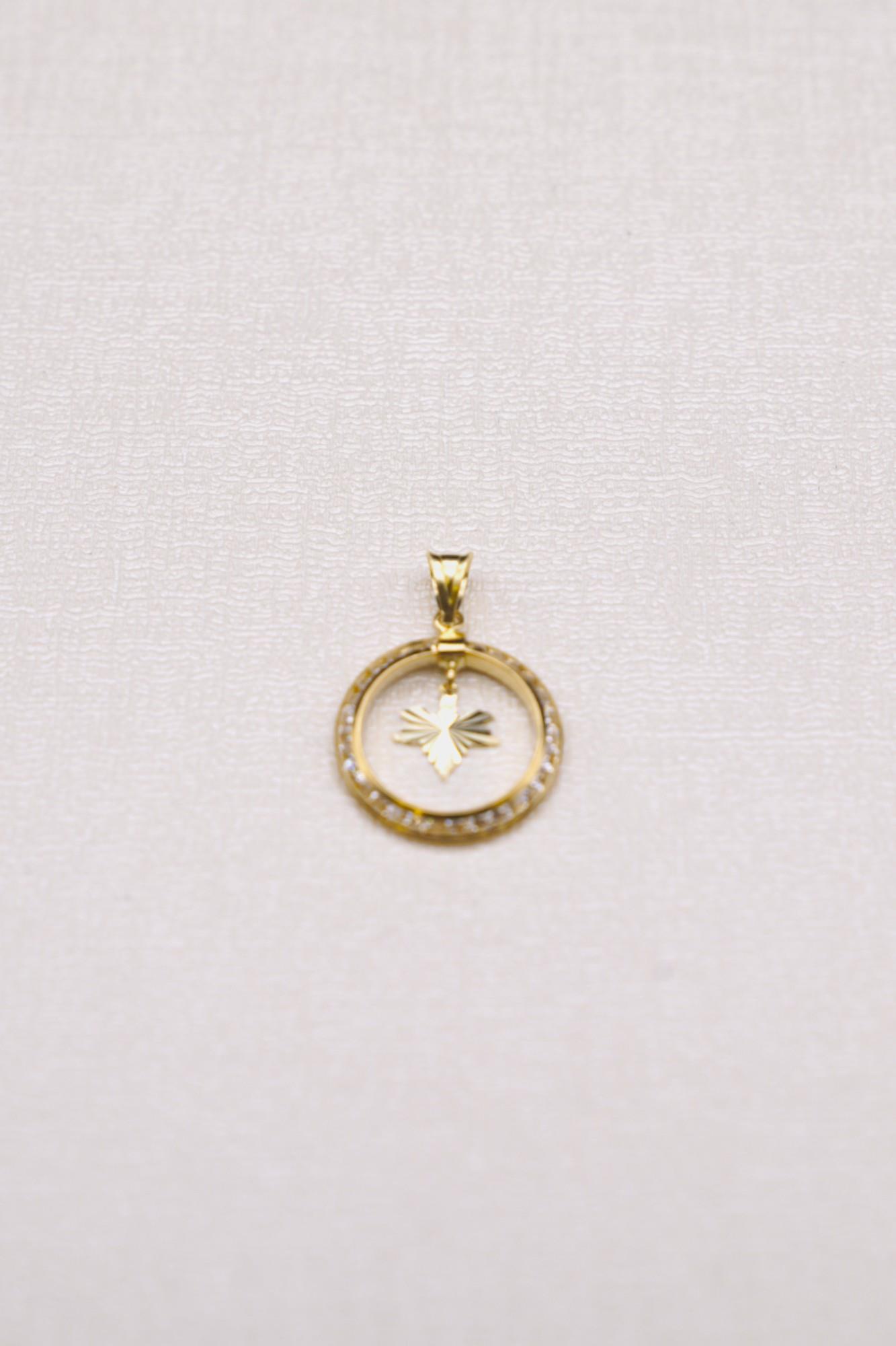 Zirkon Taşlı Çınar Yapyağı Figürlü Kolye Ucu 14 Ayar