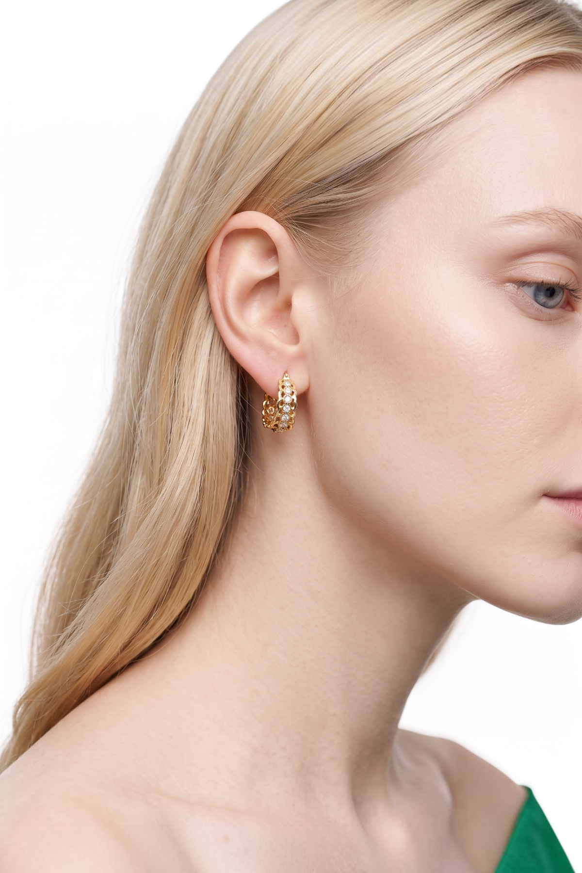 Zircon Stone Hoop Earring 14 Carat