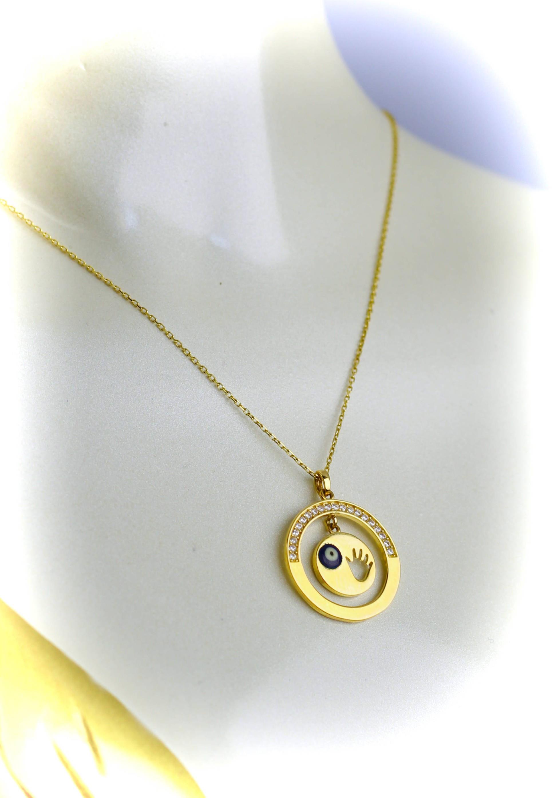 Evil Eye Perlenkette mit Zirkonstein 14 Karat