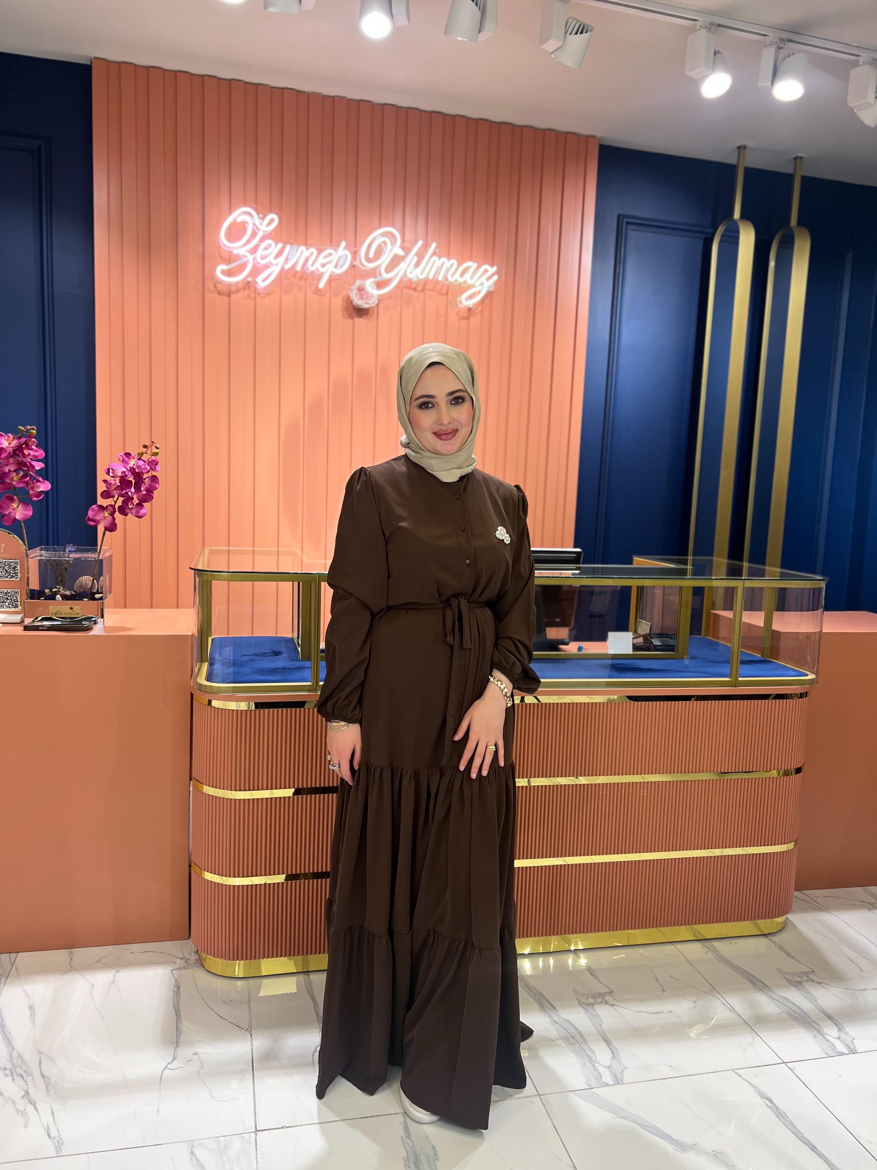 İpek Krep Lady Elbise | Acı Kahve