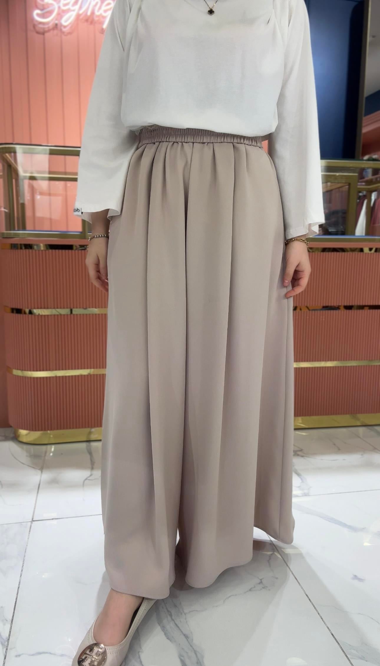 Premium Bol Paça Krep Pantolon | Bej