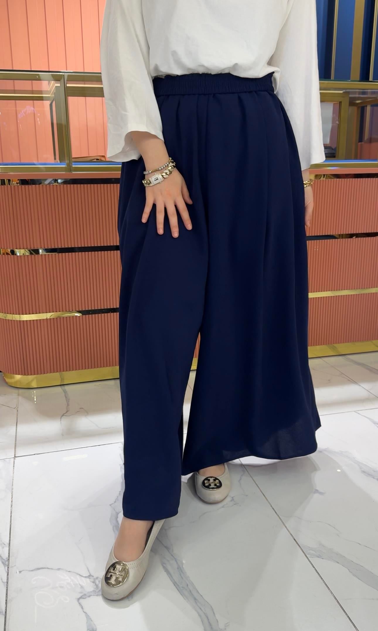 Premium Bol Paça Krep Pantolon | Lacivert