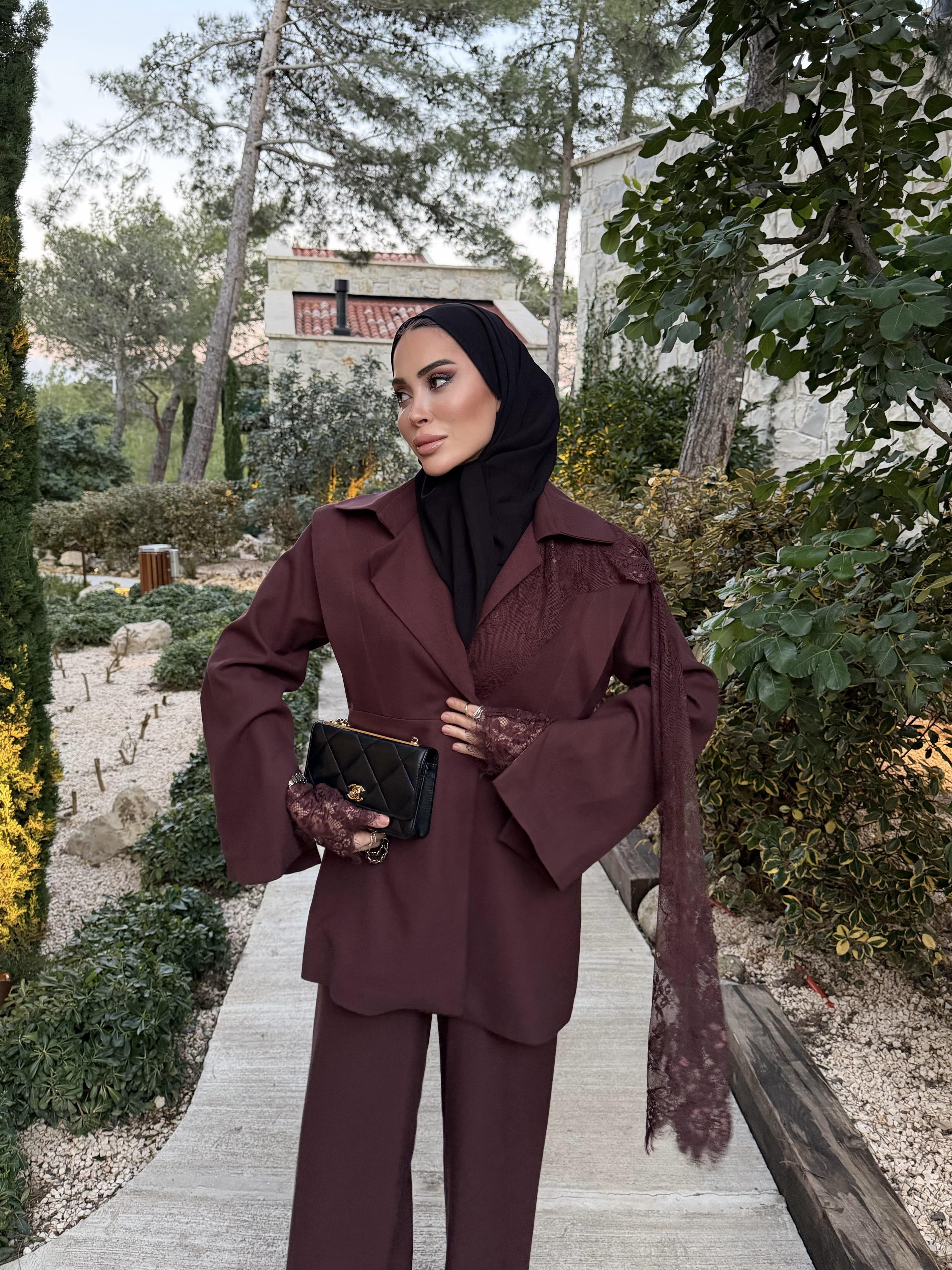 Tasarım Dantel Detaylı Takım Mürdüm