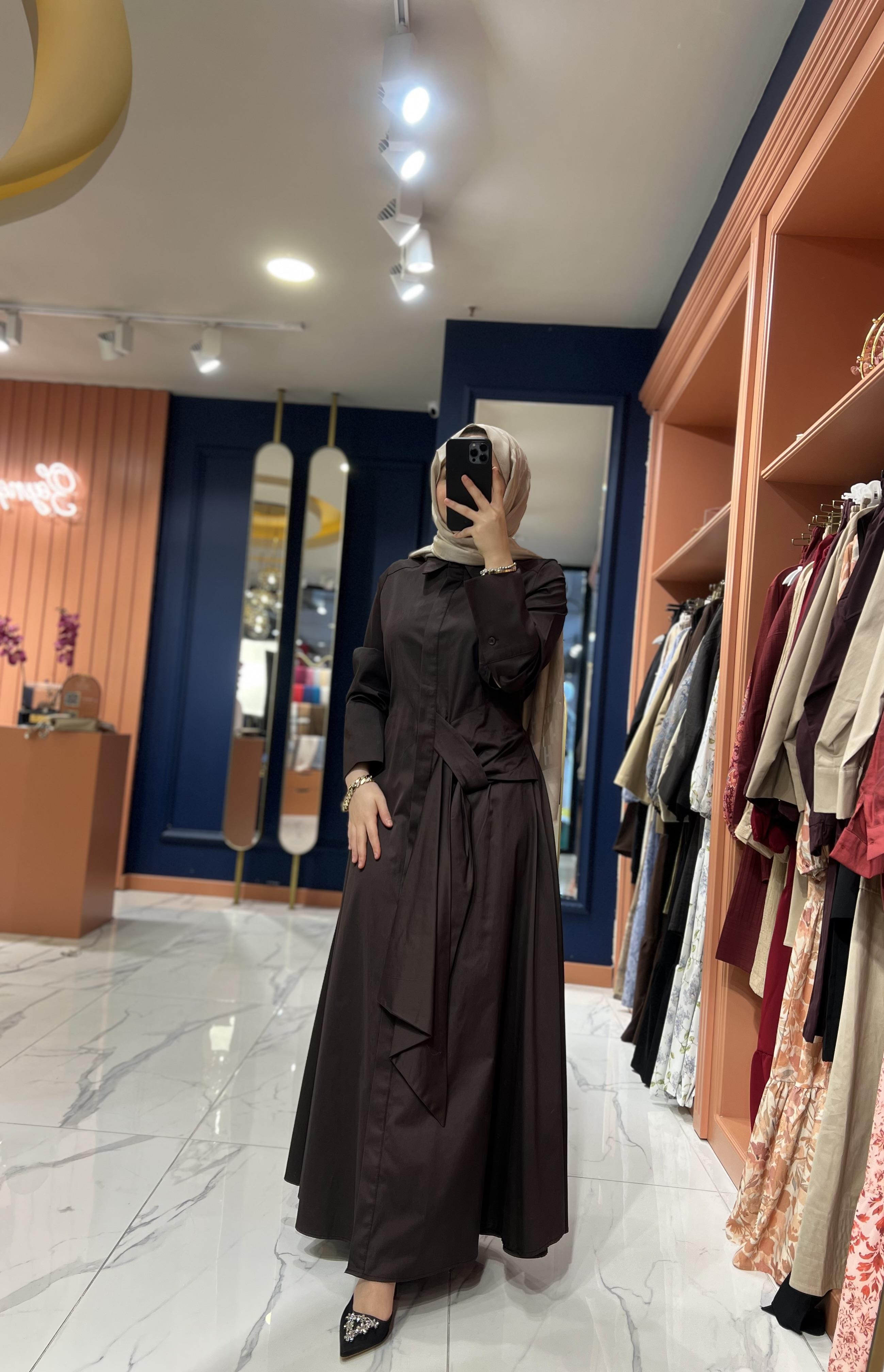 Bel Detaylı Elbise | Acı Kahve