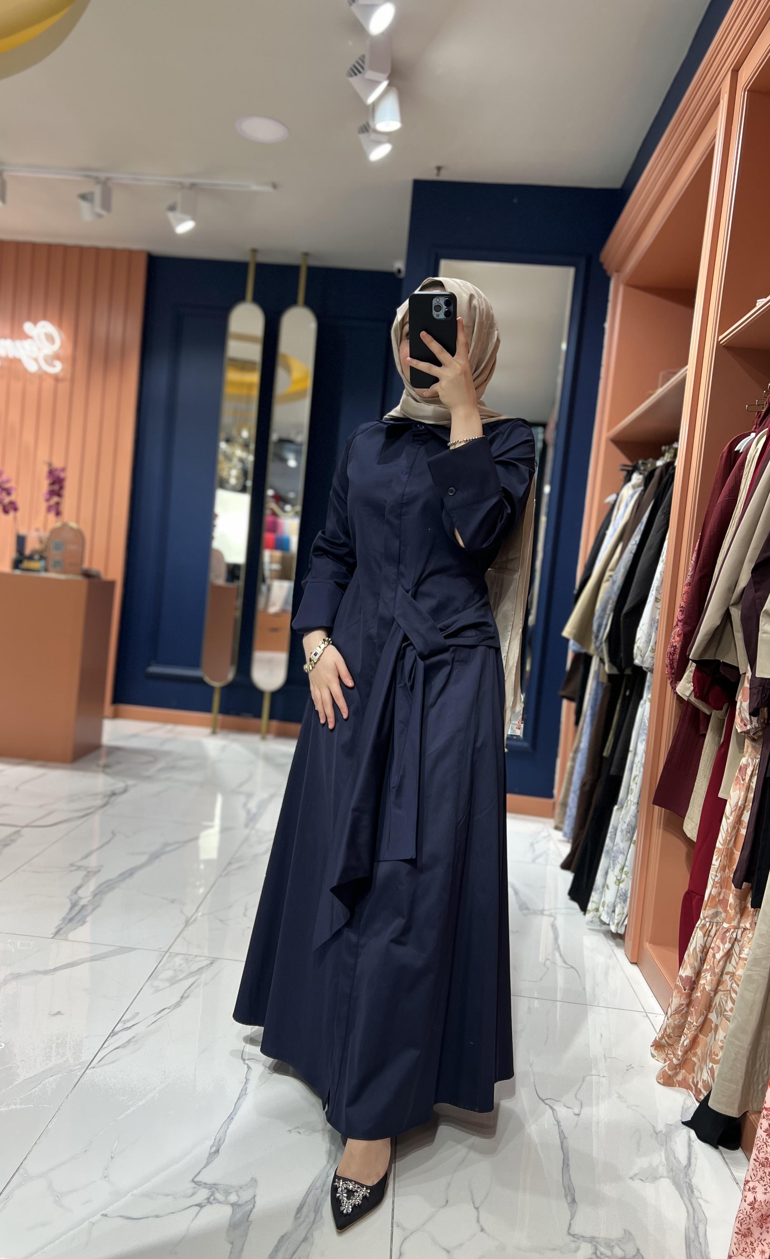 Bel Detaylı Elbise | Lacivert