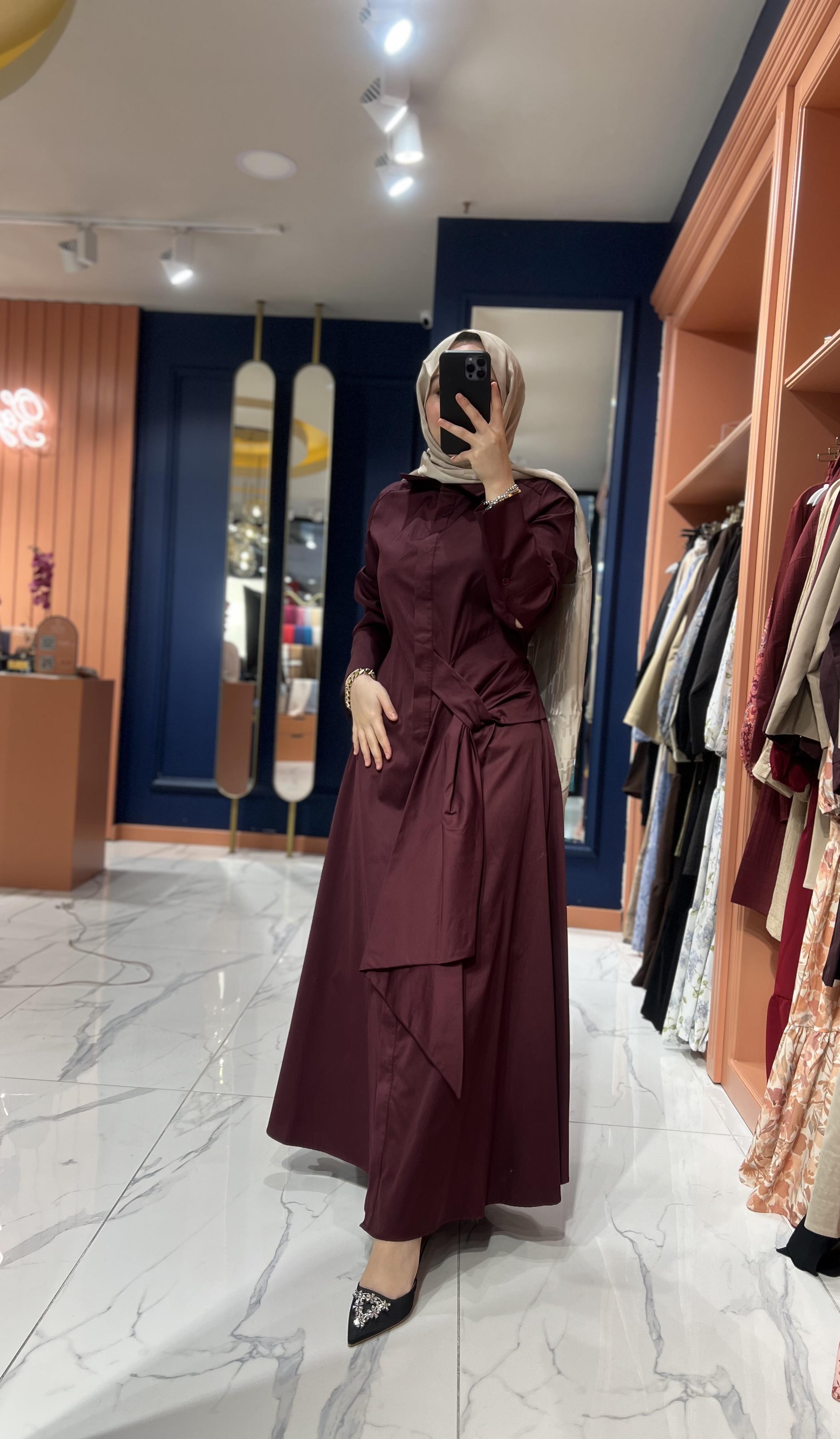 Bel Detaylı Elbise | Mürdüm