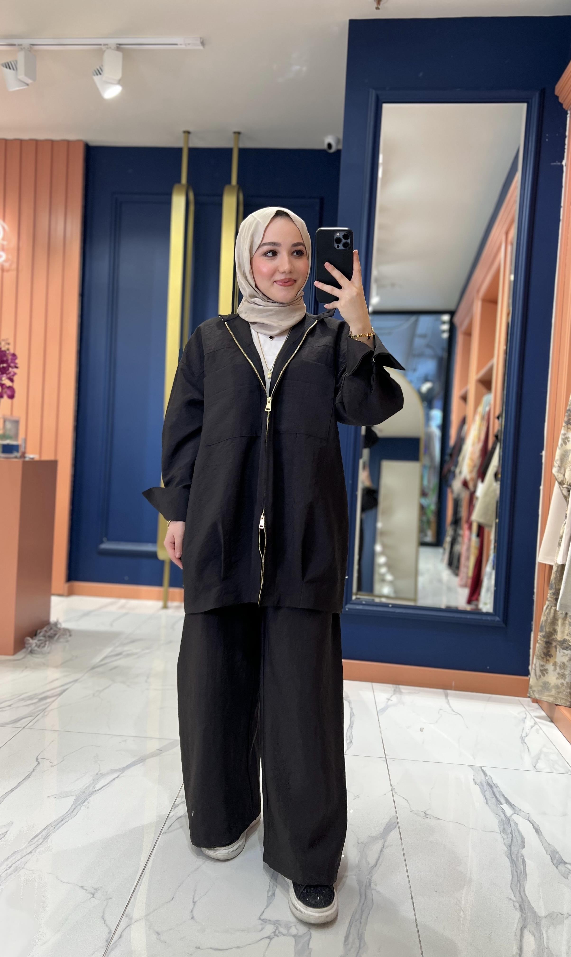 Fermuar Cep Detaylı Takım Siyah