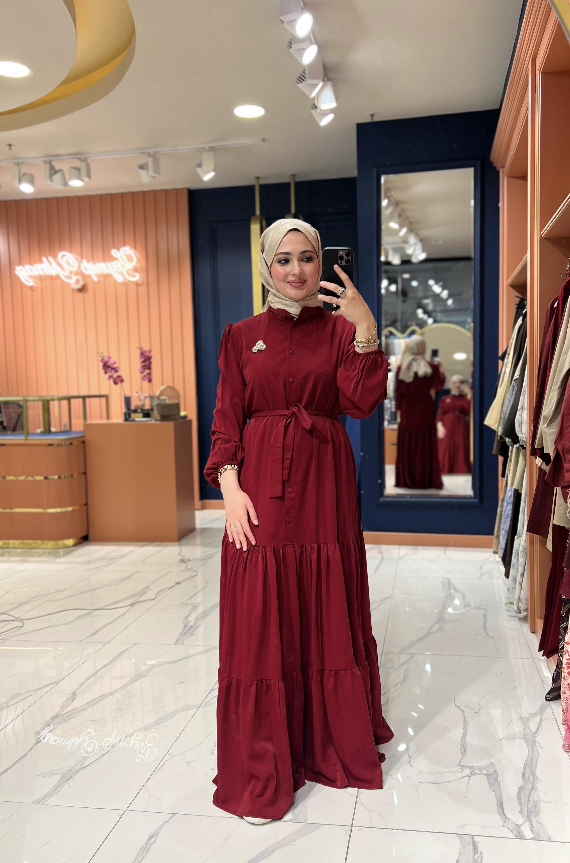 İpek Krep Lady Elbise | Bordo