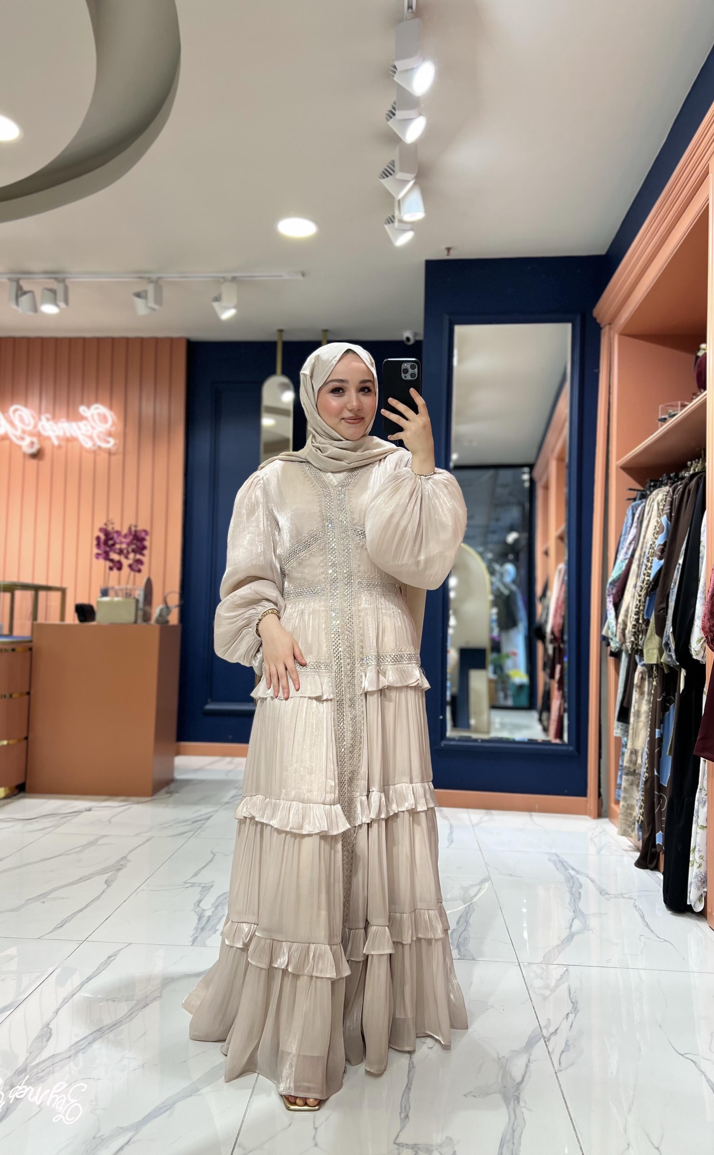 İthal Işıltılı Elbise | Bej